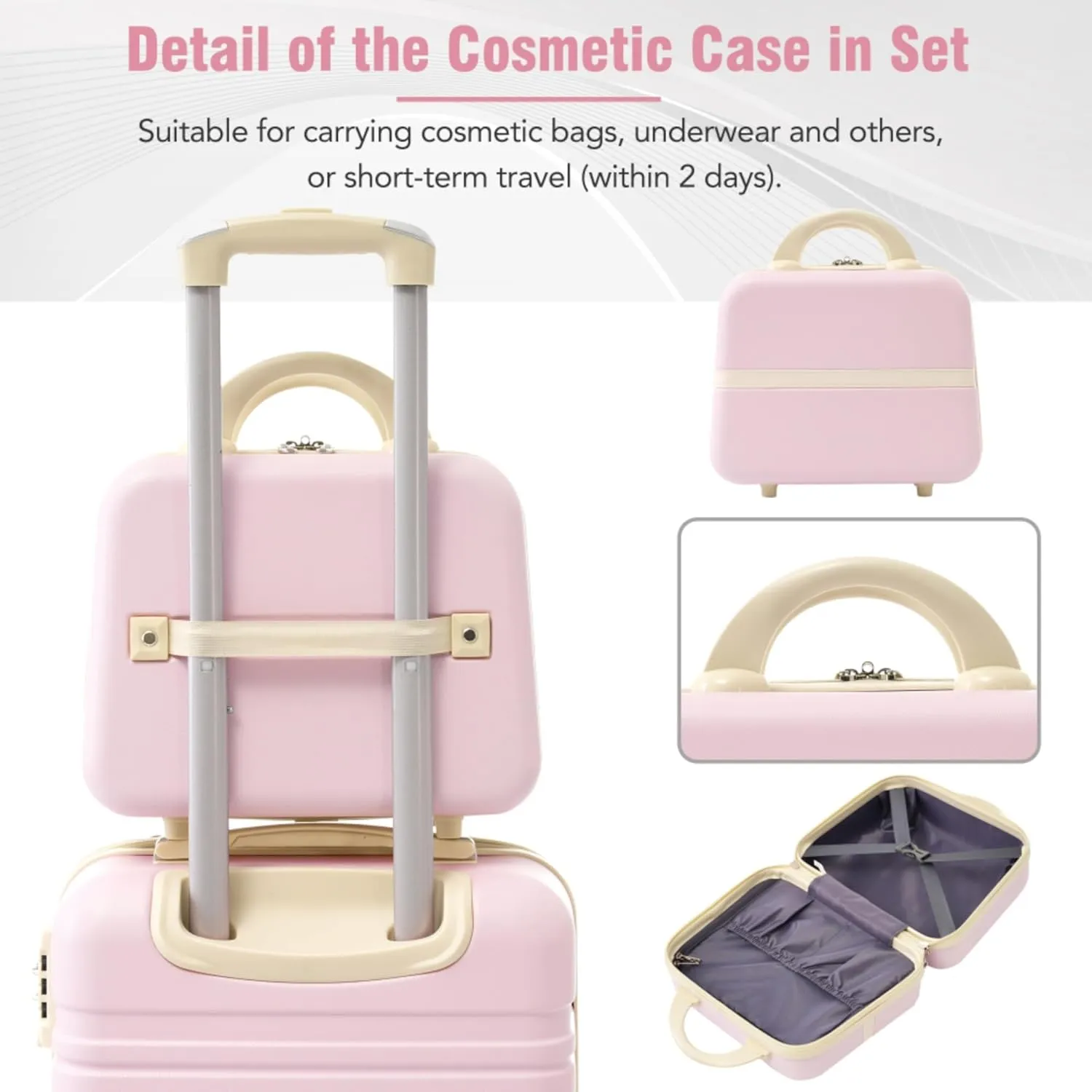 4 Piece Hardside Spinner Luggage Set with TSA Lock Lightweight Expandable Travel Suitcases Including Cosmetic Case for Family Trips Business Travels 360 Degree Swivel Wheels (Light Pink   ABS)