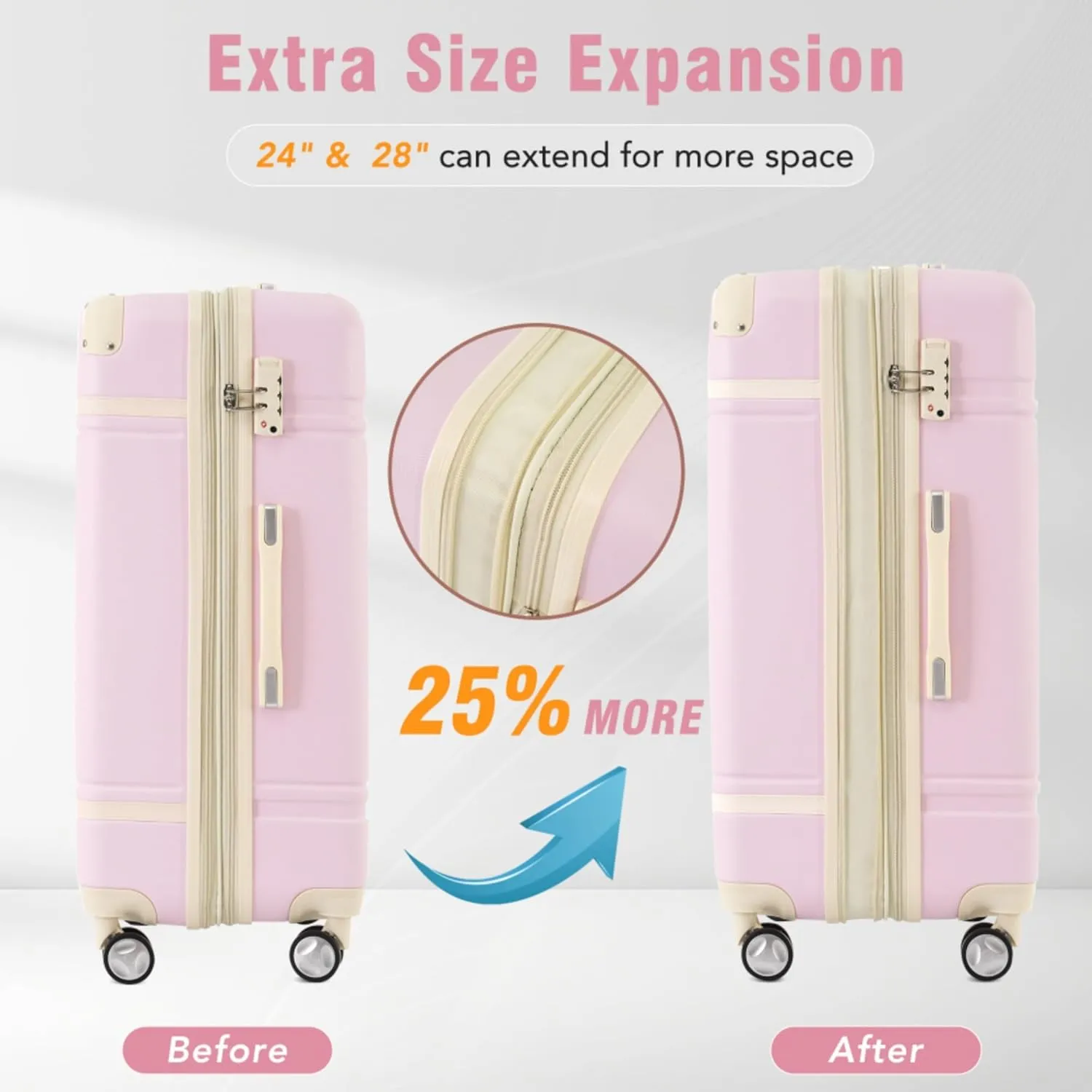 4 Piece Hardside Spinner Luggage Set with TSA Lock Lightweight Expandable Travel Suitcases Including Cosmetic Case for Family Trips Business Travels 360 Degree Swivel Wheels (Light Pink   ABS)