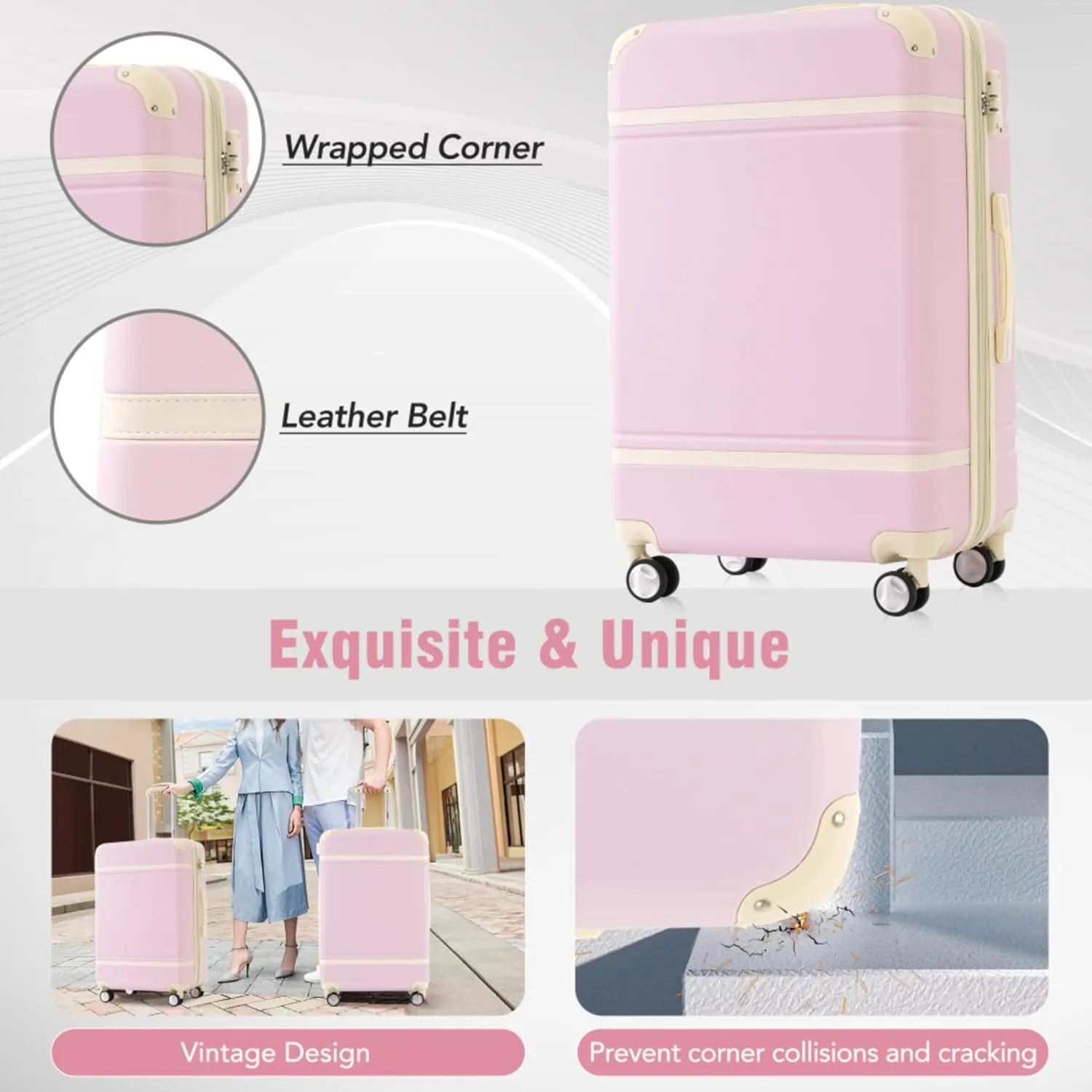 4 Piece Hardside Spinner Luggage Set with TSA Lock Lightweight Expandable Travel Suitcases Including Cosmetic Case for Family Trips Business Travels 360 Degree Swivel Wheels (Light Pink   ABS)