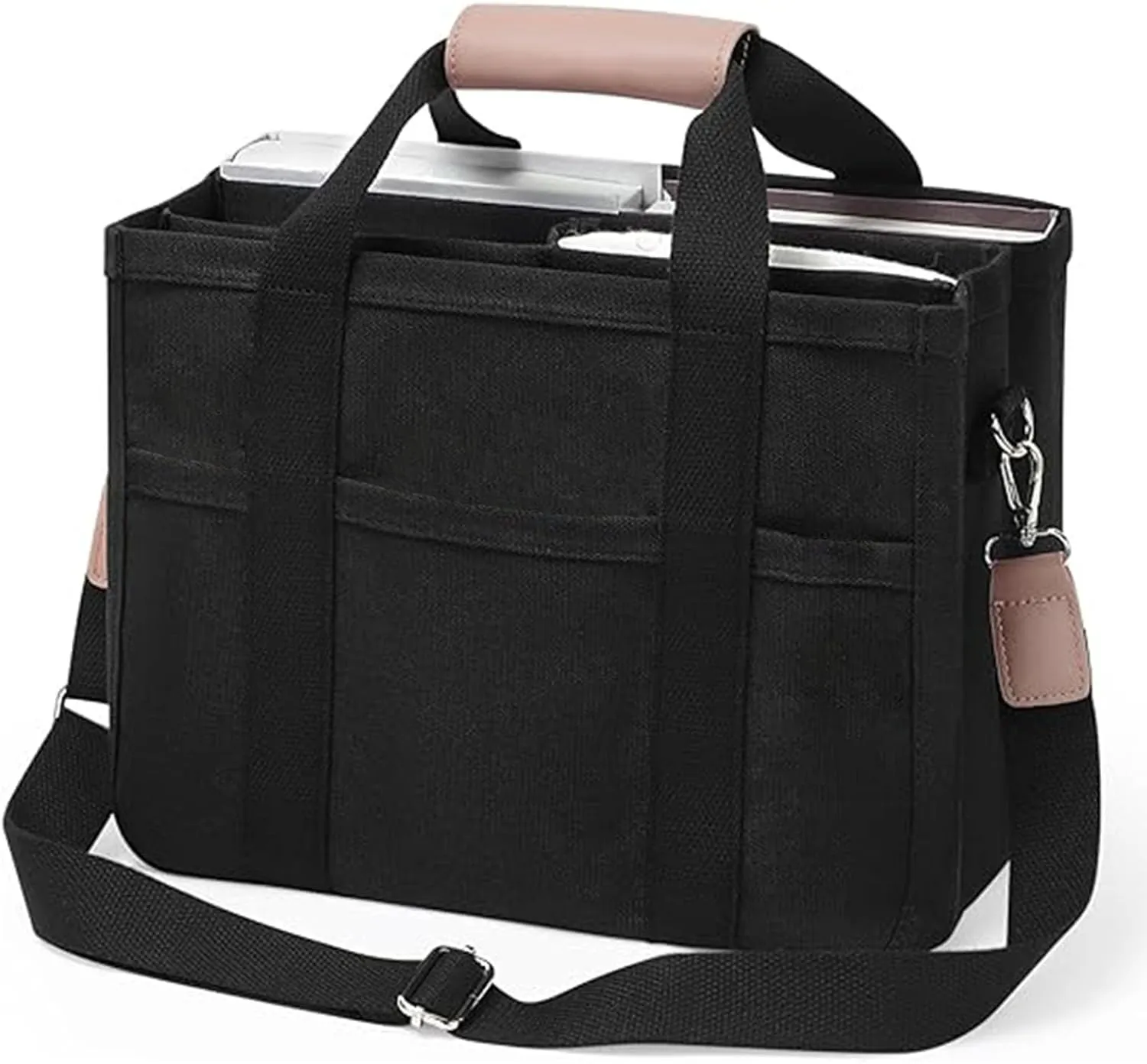 Canvas Tote Bag with Compartments Multi Pockets Everything Mommy Shoulder Crossbody Lunch Bag for Women