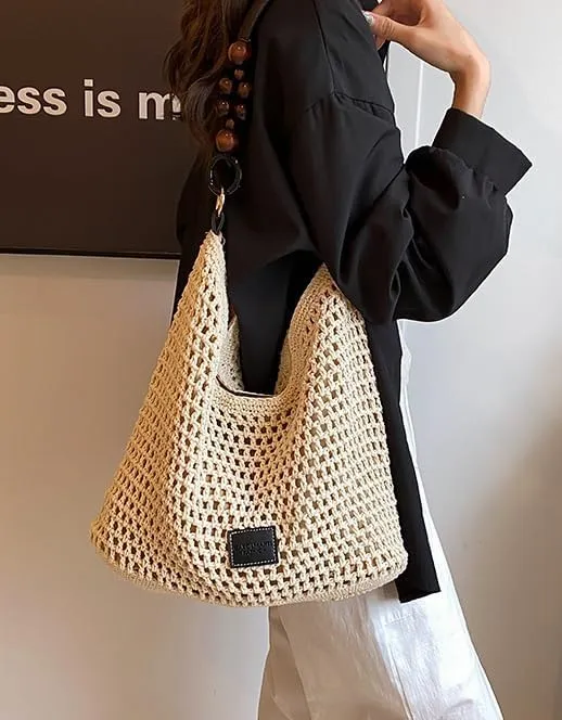 Casual Tote Bags for Women Beach Bag Woven Shoulder Handbag Ladies Cross-body Purses Commuter Travel Satchels 2025
