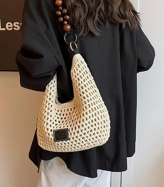 Casual Tote Bags for Women Beach Bag Woven Shoulder Handbag Ladies Cross-body Purses Commuter Travel Satchels 2025