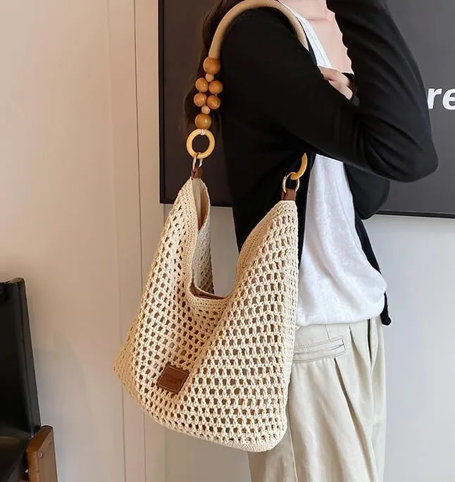 Casual Tote Bags for Women Beach Bag Woven Shoulder Handbag Ladies Cross-body Purses Commuter Travel Satchels 2025