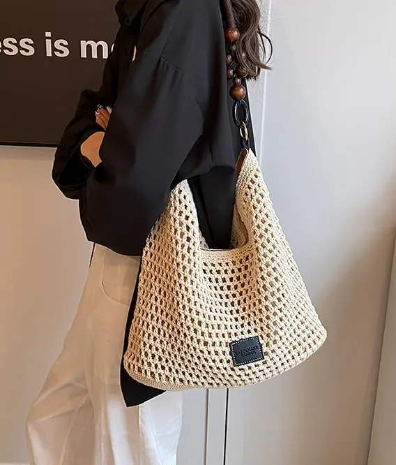 Casual Tote Bags for Women Beach Bag Woven Shoulder Handbag Ladies Cross-body Purses Commuter Travel Satchels 2025