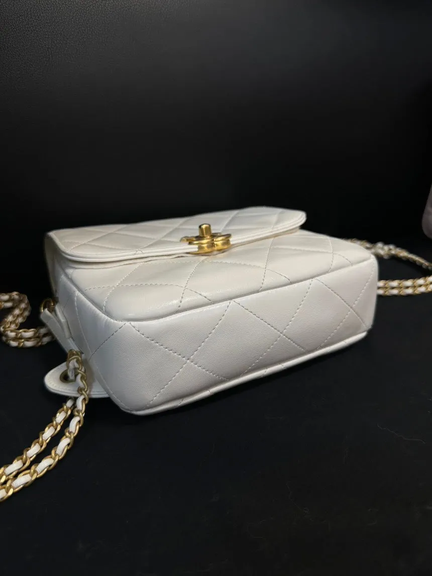 Chanel 23P White Leather Quilted Backpack Medium Size