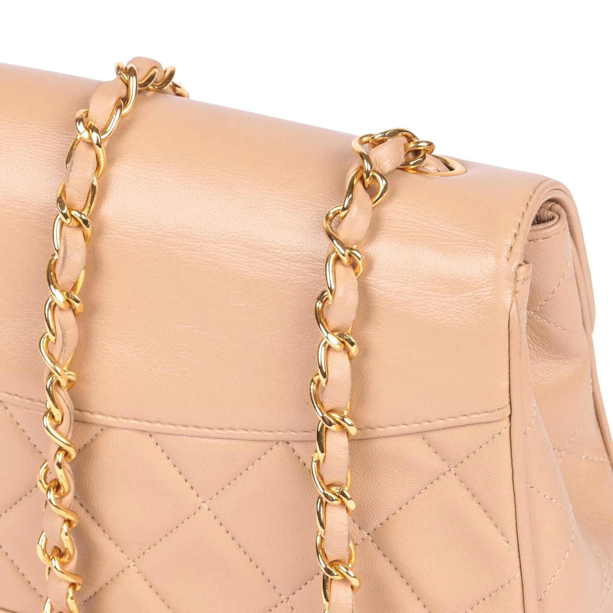 Chanel Beige Quilted Lambskin Vintage Medium Classic Single Flap Bag