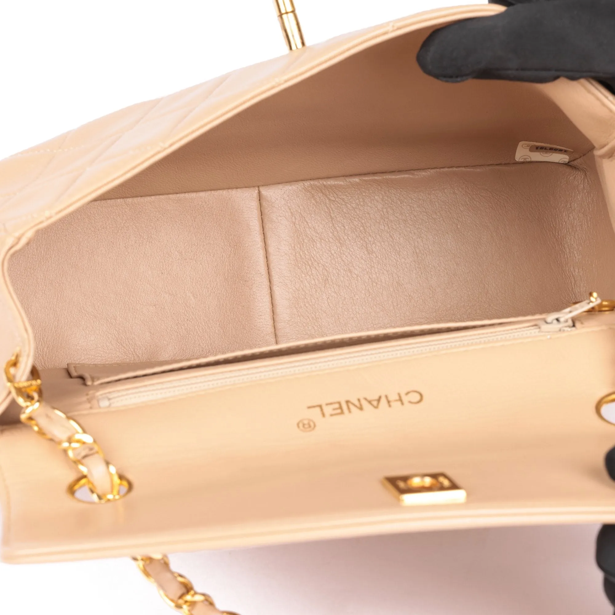 Chanel Beige Quilted Lambskin Vintage Medium Classic Single Flap Bag