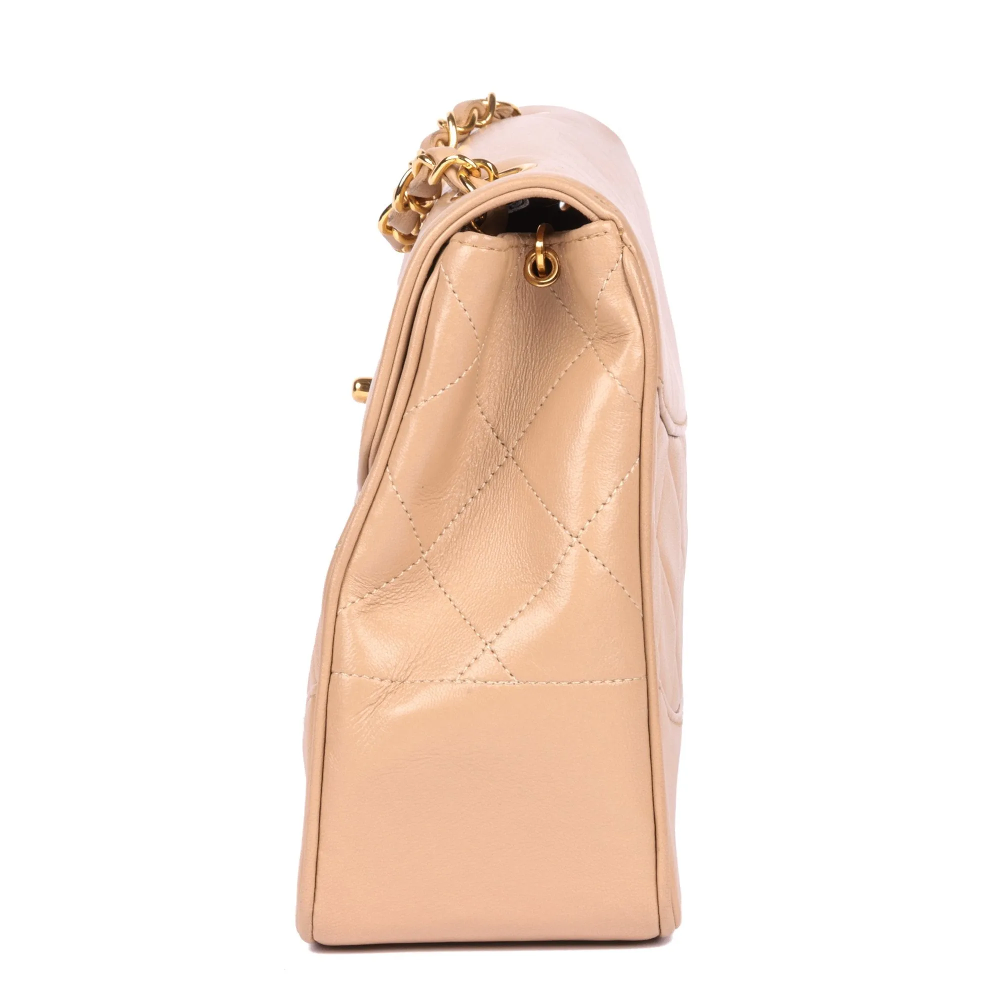 Chanel Beige Quilted Lambskin Vintage Medium Classic Single Flap Bag