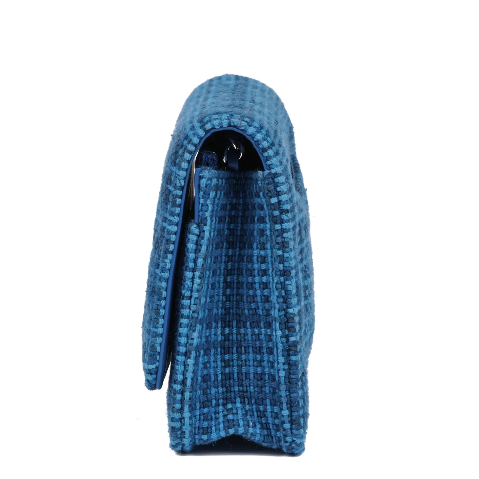 Chanel Blue Quilted Tweed Fabric Wallet-on-Chain WOC Shoulder Bag