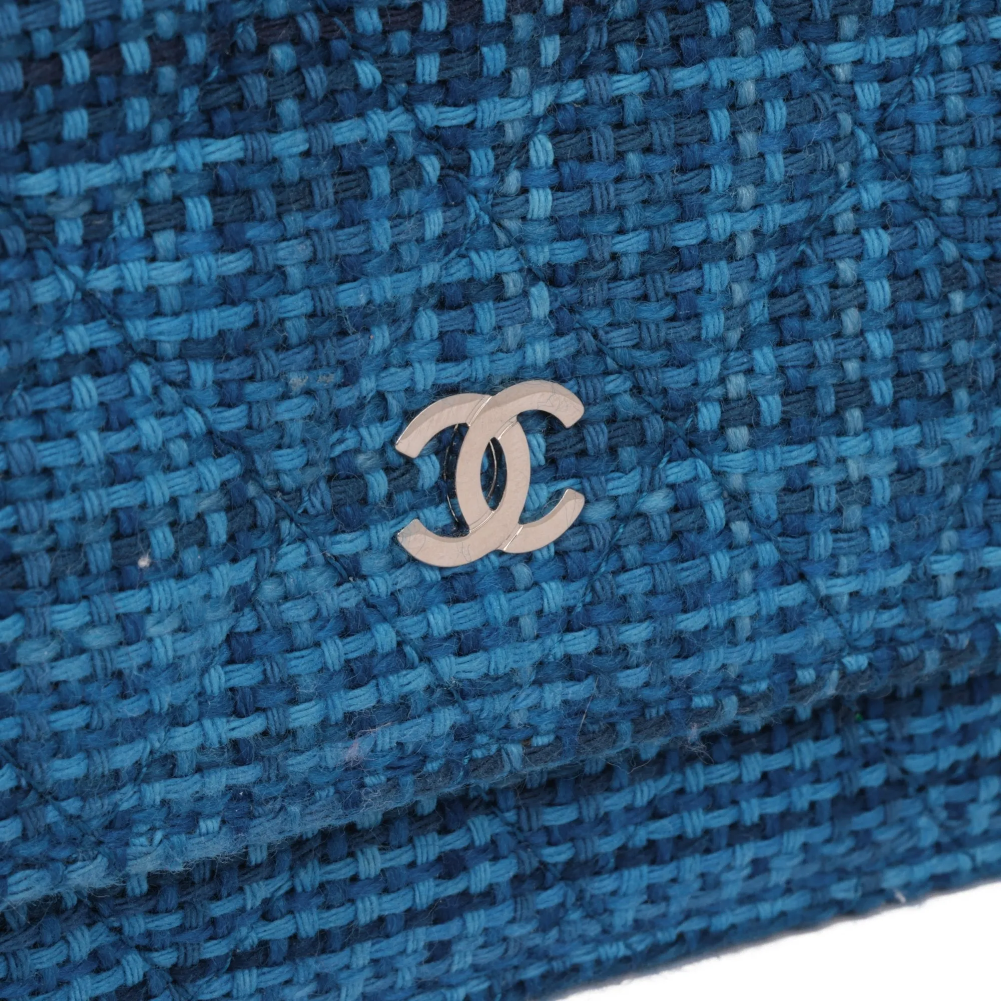 Chanel Blue Quilted Tweed Fabric Wallet-on-Chain WOC Shoulder Bag