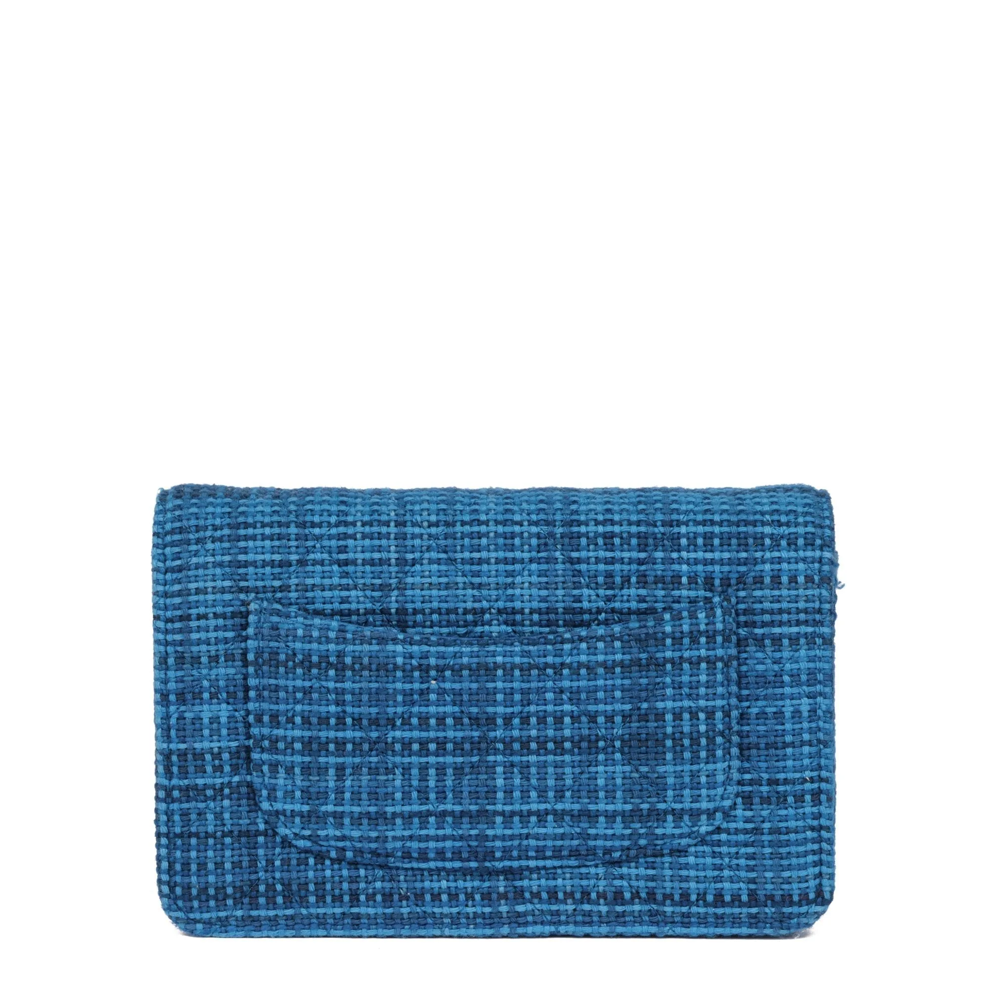 Chanel Blue Quilted Tweed Fabric Wallet-on-Chain WOC Shoulder Bag