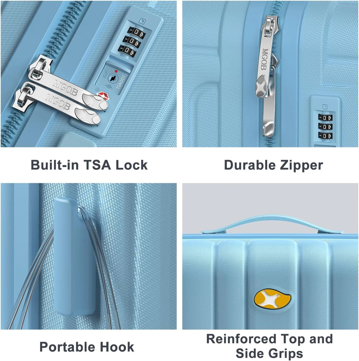 Checked Luggage 24 inch - Hard Shell Suitcase with Spinner Wheels, Lightweight PC Luggage with TSA Lock(Blue, Checked-Medium 24-Inch