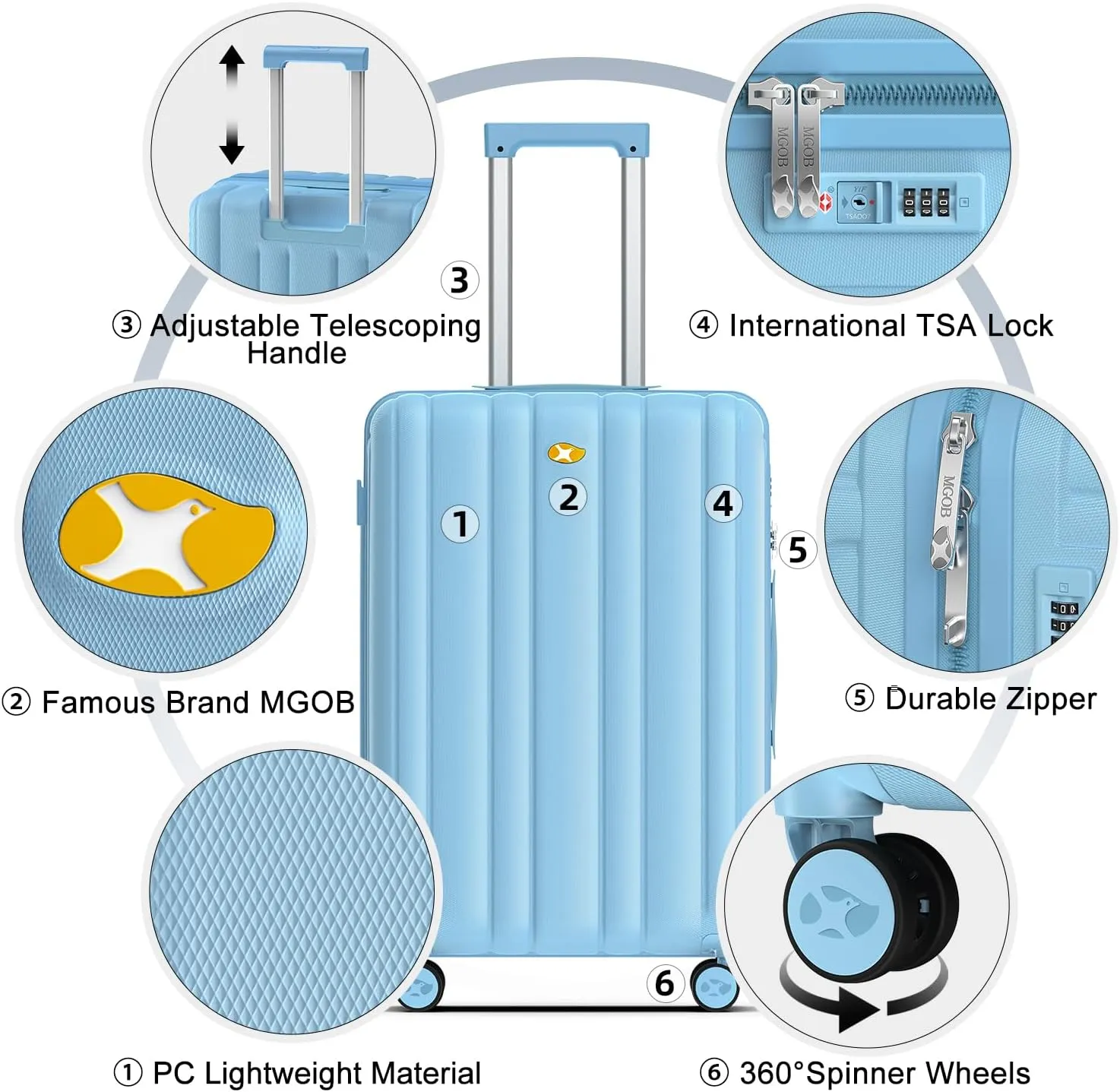Checked Luggage 24 inch - Hard Shell Suitcase with Spinner Wheels, Lightweight PC Luggage with TSA Lock(Blue, Checked-Medium 24-Inch
