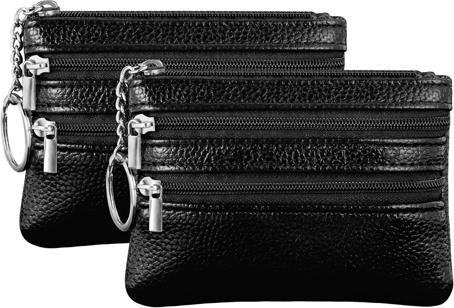 Chelmon 2 Pack Coin Purse Pouch Change Card Holder Small Wallet with Keychain for Women and Men (Black & Black)