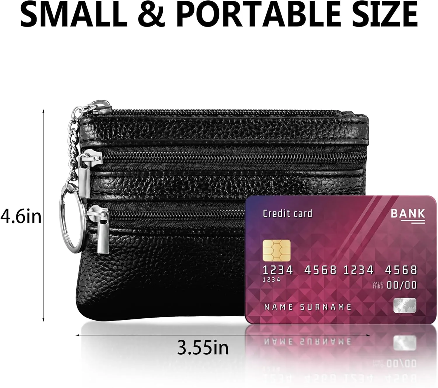 Chelmon 2 Pack Coin Purse Pouch Change Card Holder Small Wallet with Keychain for Women and Men (Black & Black)