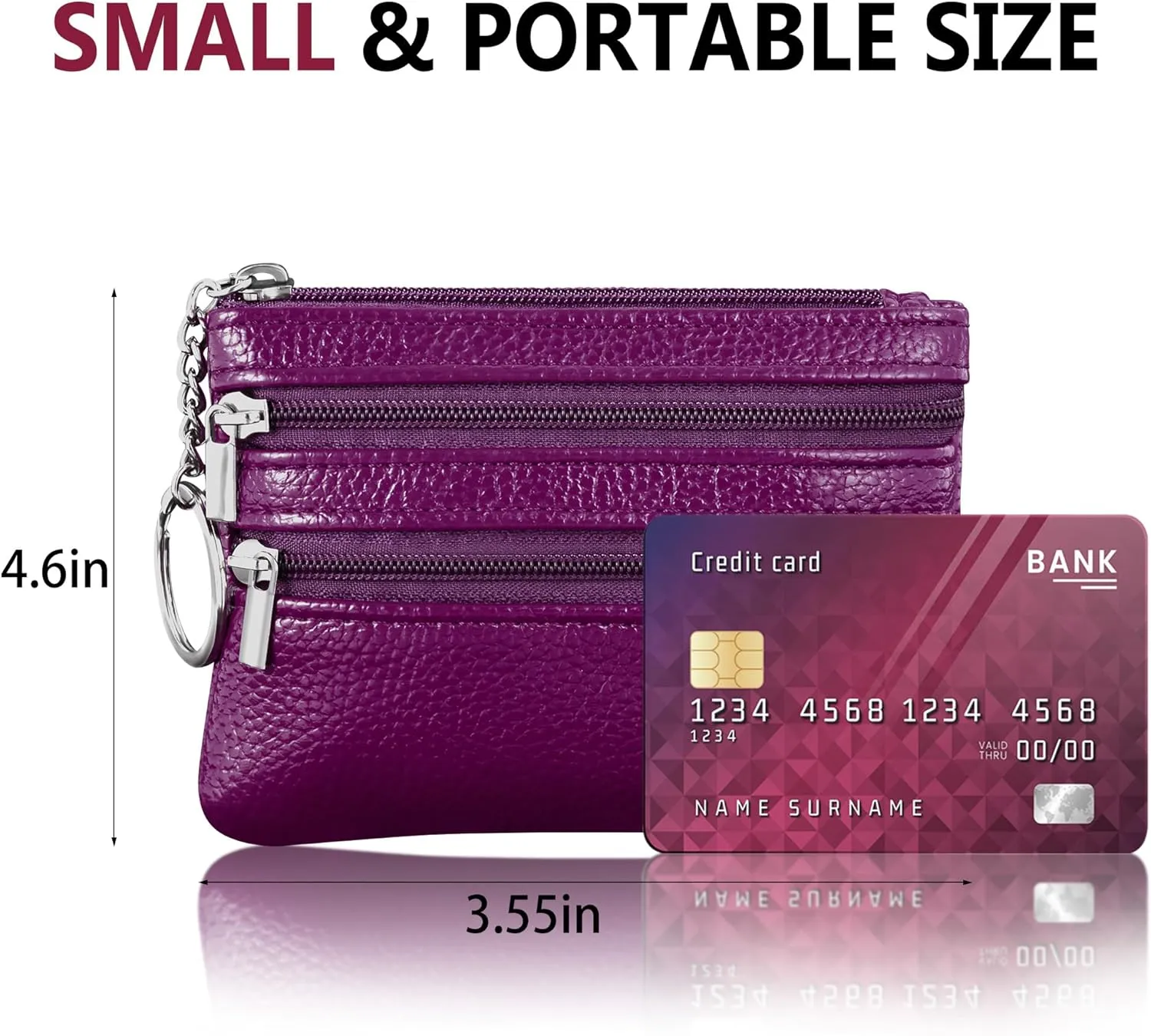 Chelmon 2 Pack Coin Purse Pouch Change Card Holder Small Wallet with Keychain for Women and Men (Purple & Purple)