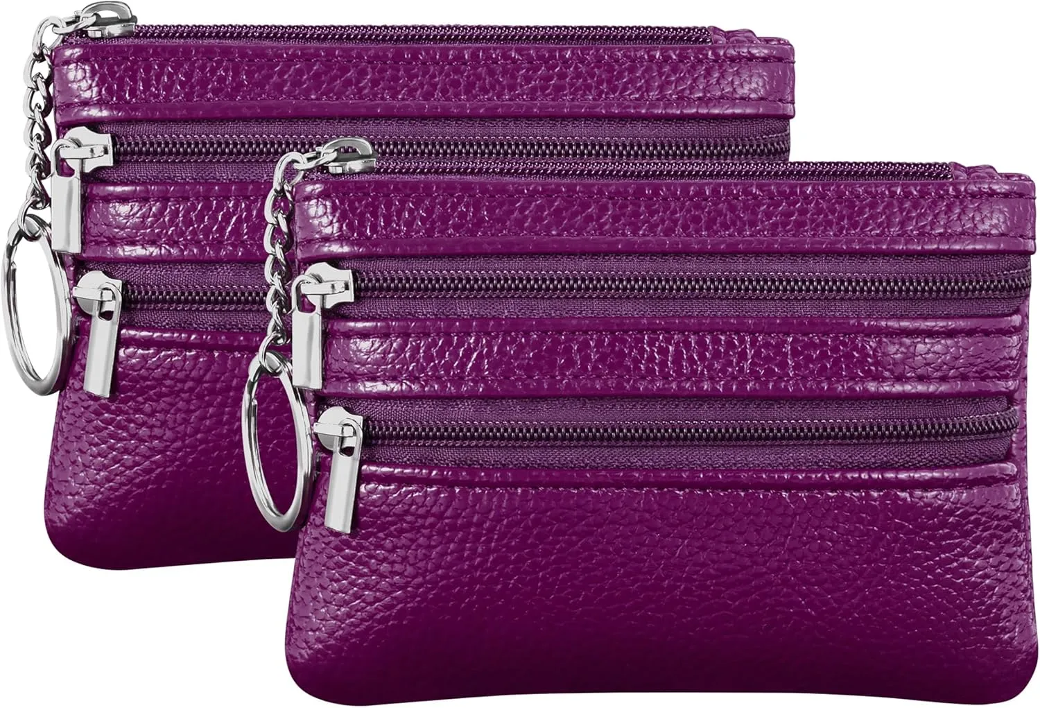 Chelmon 2 Pack Coin Purse Pouch Change Card Holder Small Wallet with Keychain for Women and Men (Purple & Purple)