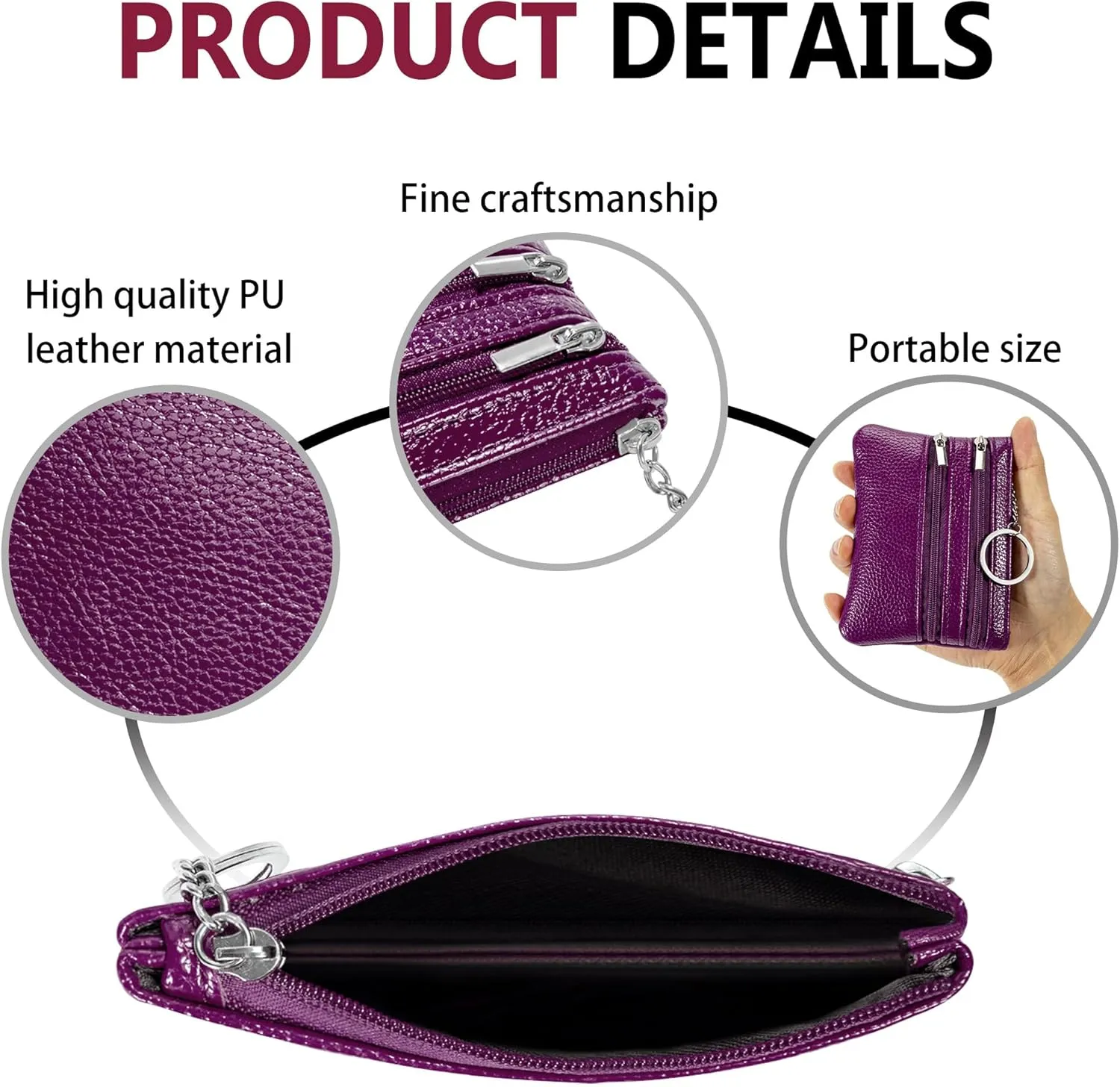 Chelmon 2 Pack Coin Purse Pouch Change Card Holder Small Wallet with Keychain for Women and Men (Purple & Purple)
