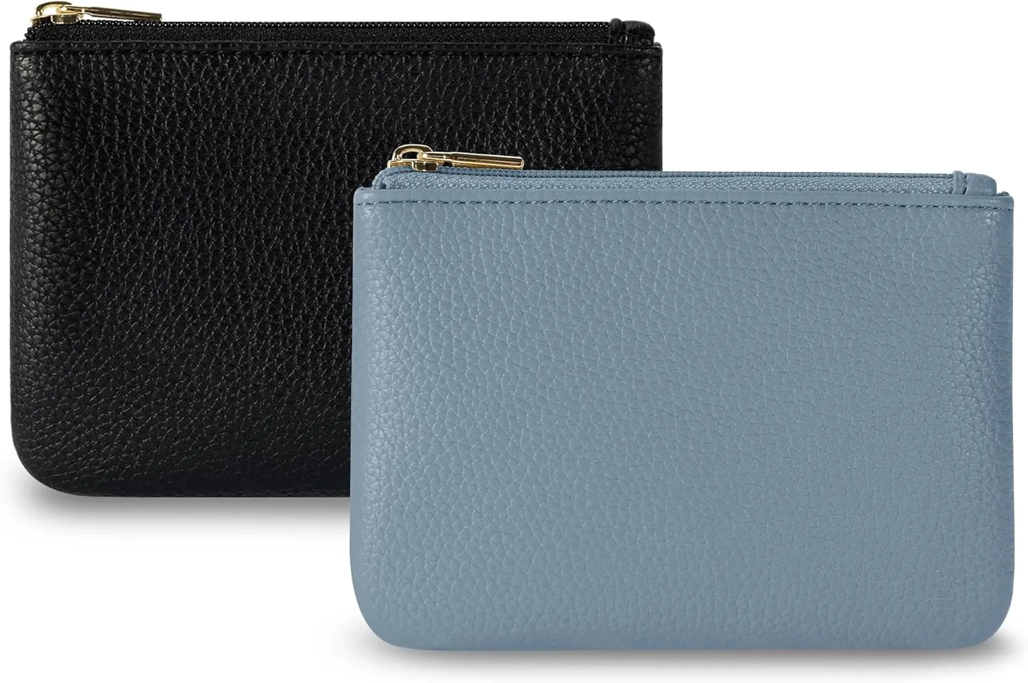 Chelmon PU Leather Coin Purse Pouch Change Holder Small With Zipper for Men Women 2 PCS Set (Black&Blue)