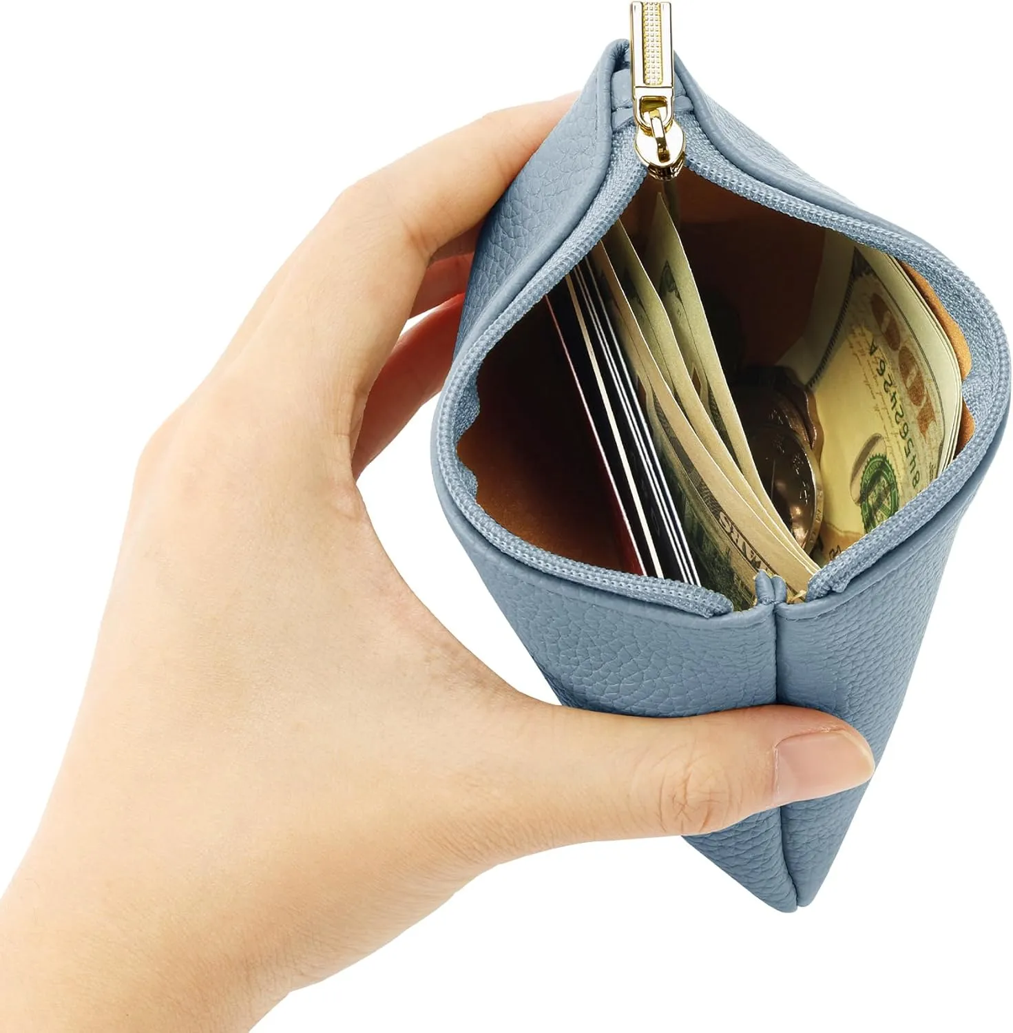 Chelmon PU Leather Coin Purse Pouch Change Holder Small With Zipper for Men Women 2 PCS Set (Black&Blue)