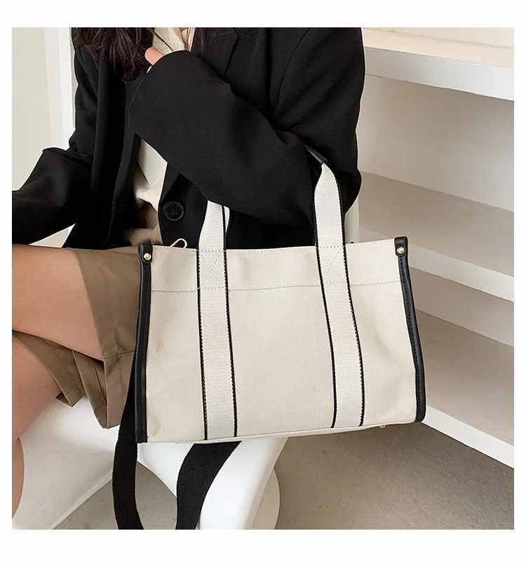 Christmas Gift Simple Striped Shoulder Bag Female Hit Color Tote Bags 2021 New High Quality Casual Canvas Lady Designer Small Shopper Handbag