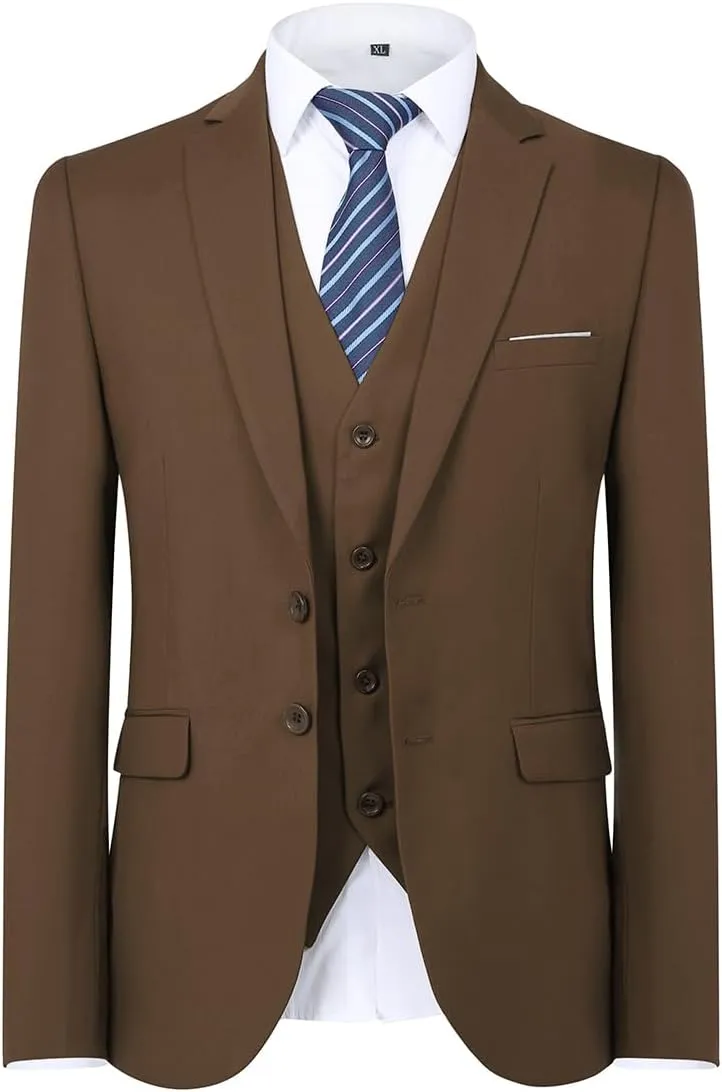 Cloudstyle Men's 3-Piece 2 Buttons Slim Fit Solid Color Jacket Smart Wedding Formal Suit
