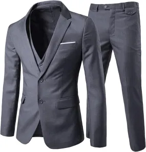 Cloudstyle Men's 3-Piece 2 Buttons Slim Fit Solid Color Jacket Smart Wedding Formal Suit