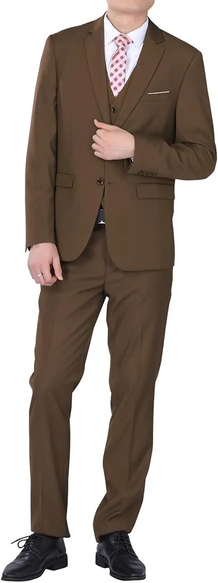Cloudstyle Men's 3-Piece 2 Buttons Slim Fit Solid Color Jacket Smart Wedding Formal Suit