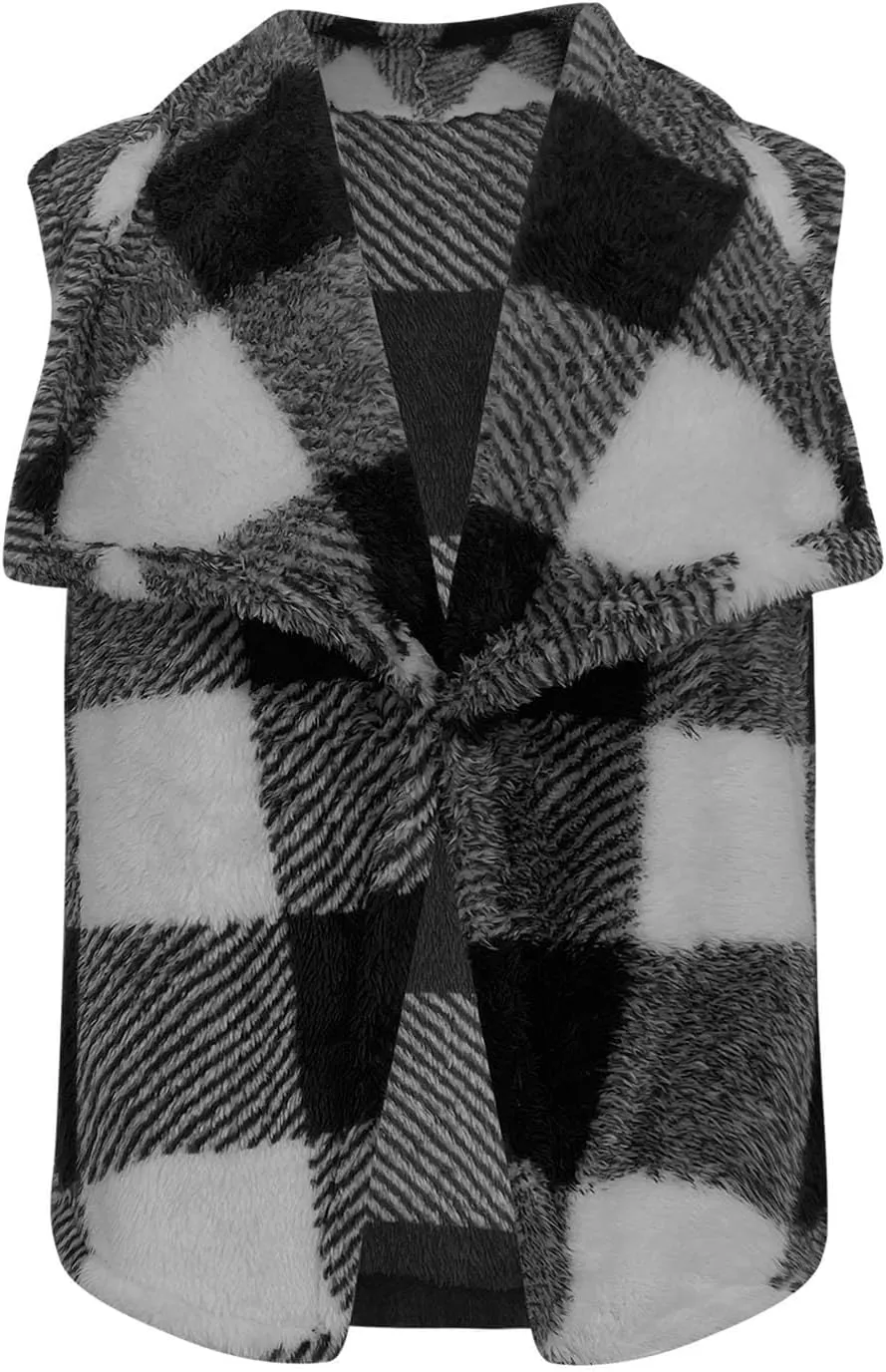 Coats for Women Plaid Open Front Jackets Trendy Plaid Outerwear Oversized Warm Fuzzy Fleece Cardigan Outwear with Pockets