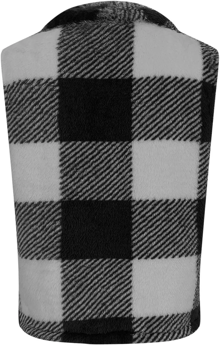 Coats for Women Plaid Open Front Jackets Trendy Plaid Outerwear Oversized Warm Fuzzy Fleece Cardigan Outwear with Pockets