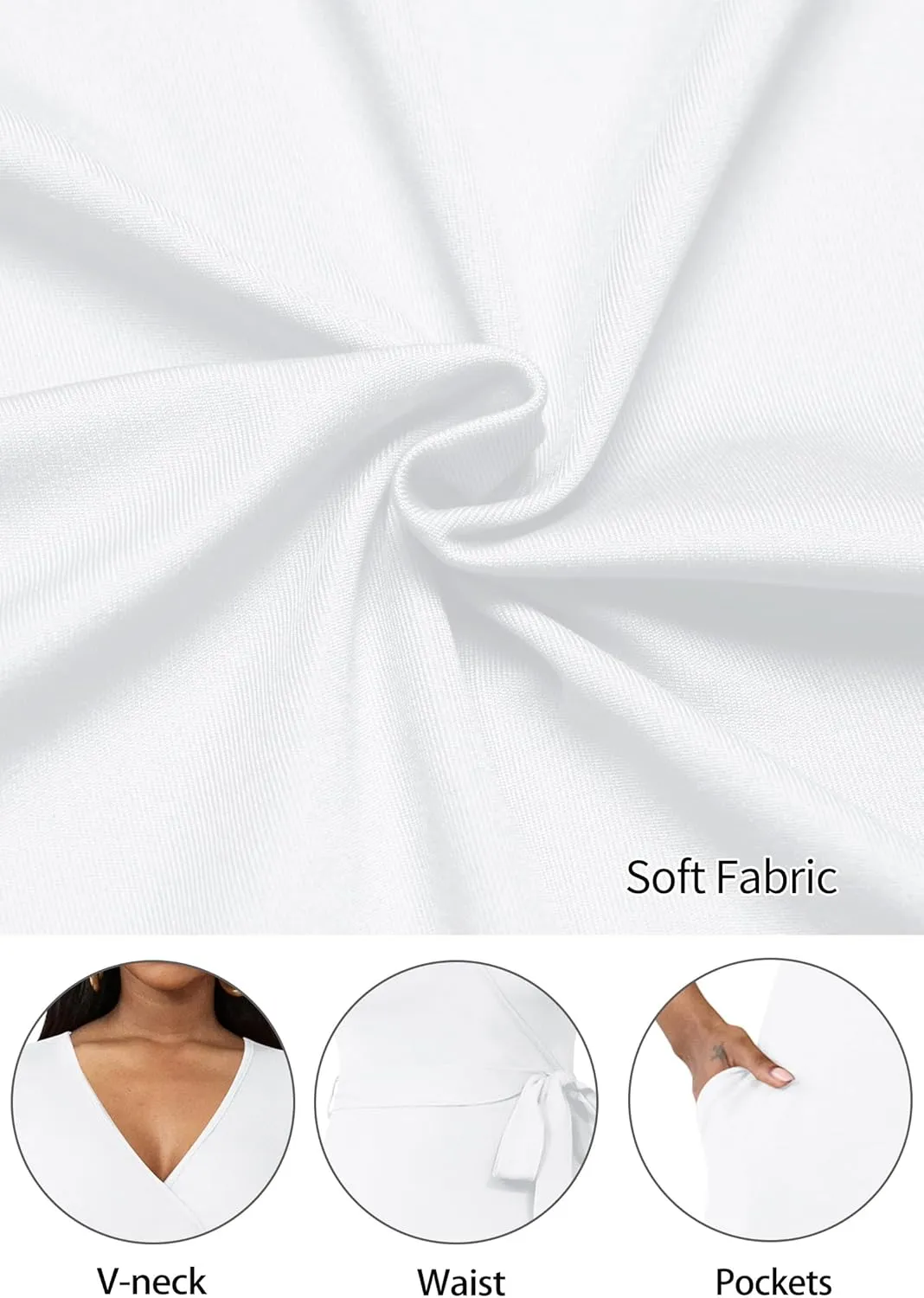FANDEE Long Flowy Dresses for Women Summer V Neck Maxi Dress with Pockets, 3 4 Sleeve Solid Tie Belt A Line Tiered Dresses