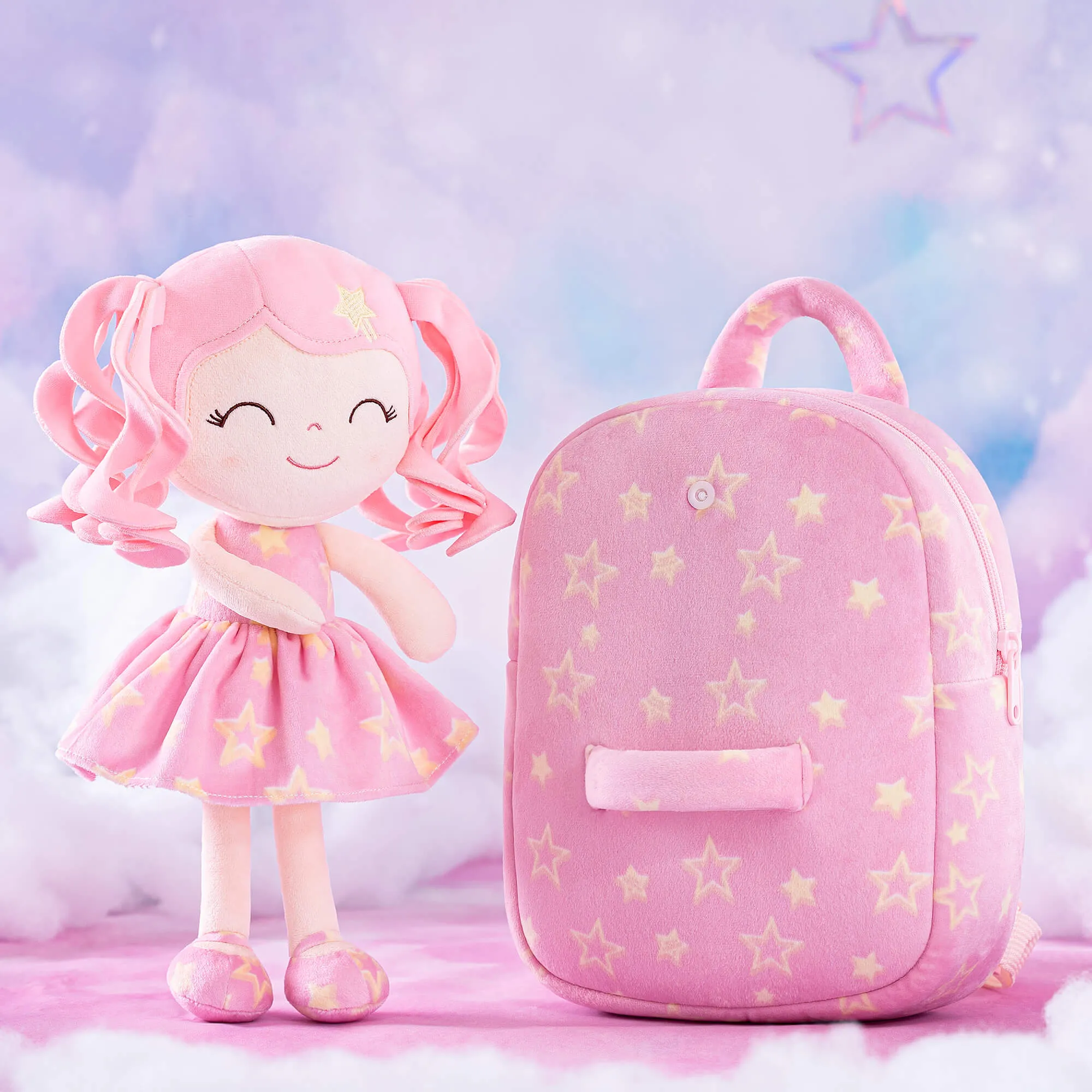 Gloveleya 9-inch Personalized Plush Curly Star Dolls Backpack Gifts