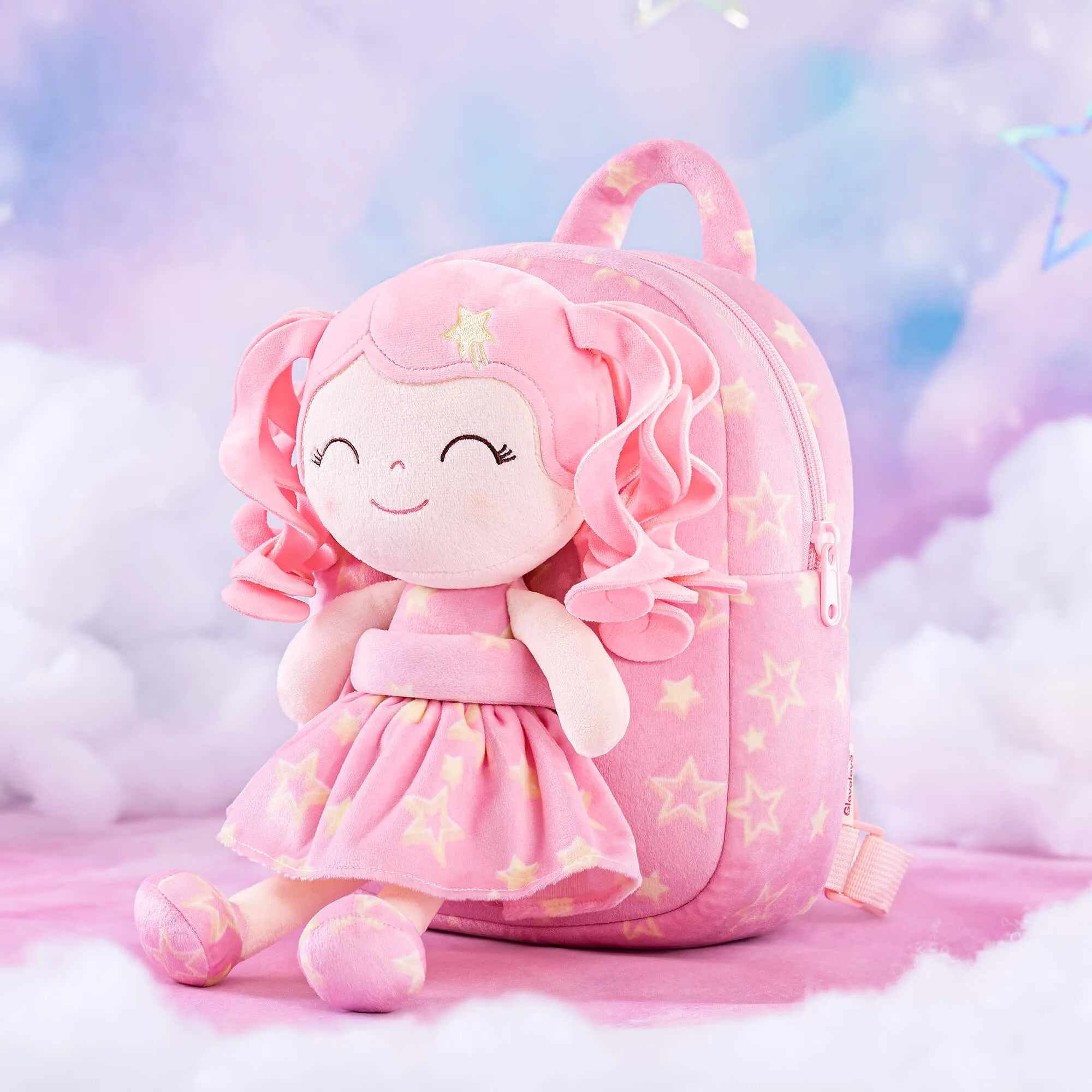 Gloveleya 9-inch Personalized Plush Curly Star Dolls Backpack Gifts