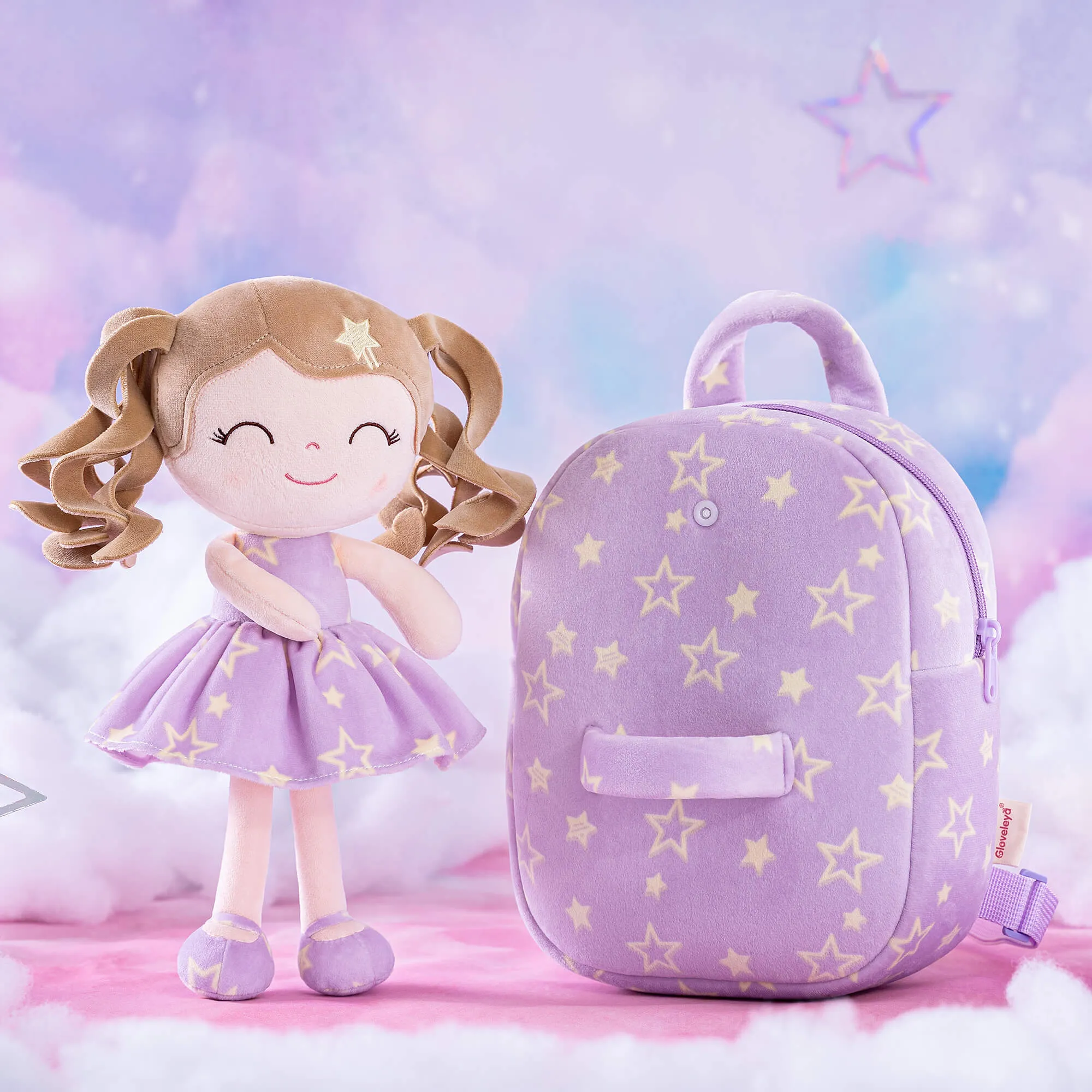Gloveleya 9-inch Personalized Plush Curly Star Dolls Backpack Gifts