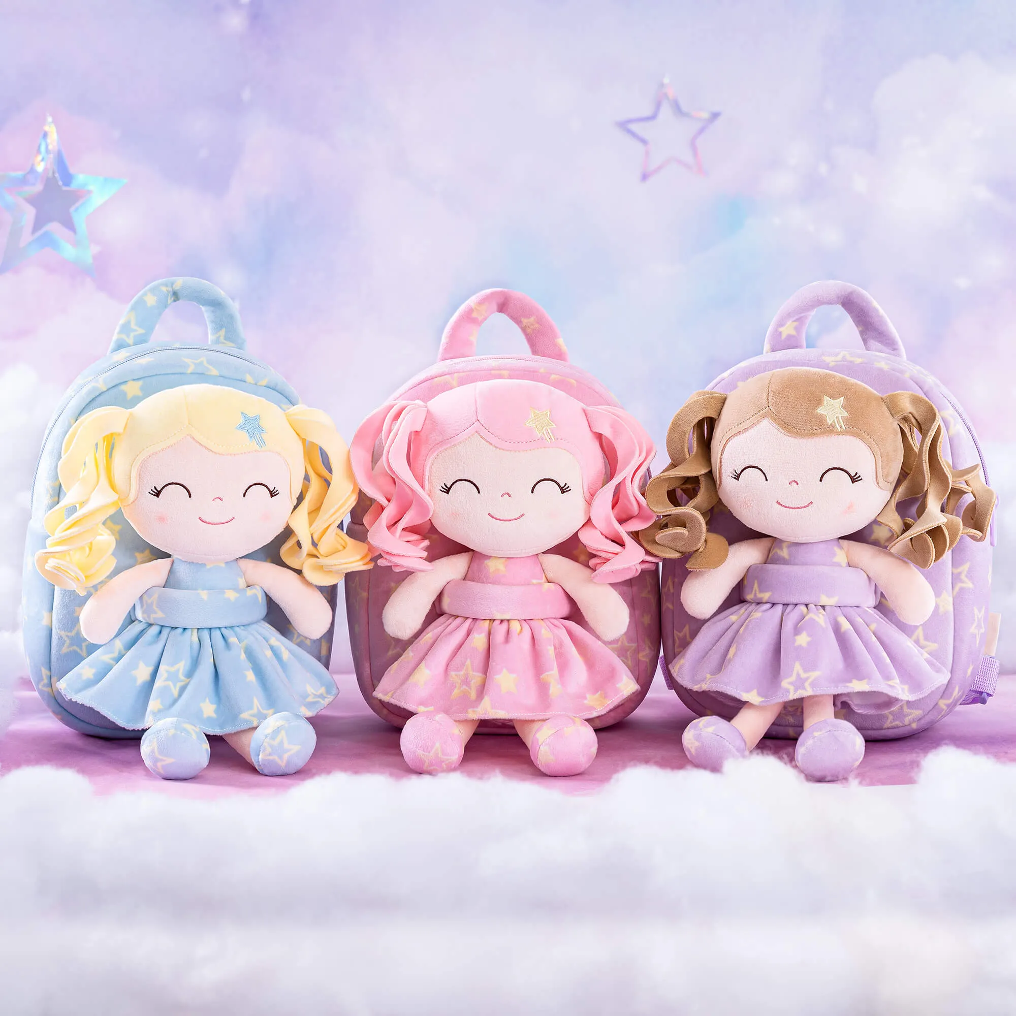 Gloveleya 9-inch Personalized Plush Curly Star Dolls Backpack Gifts