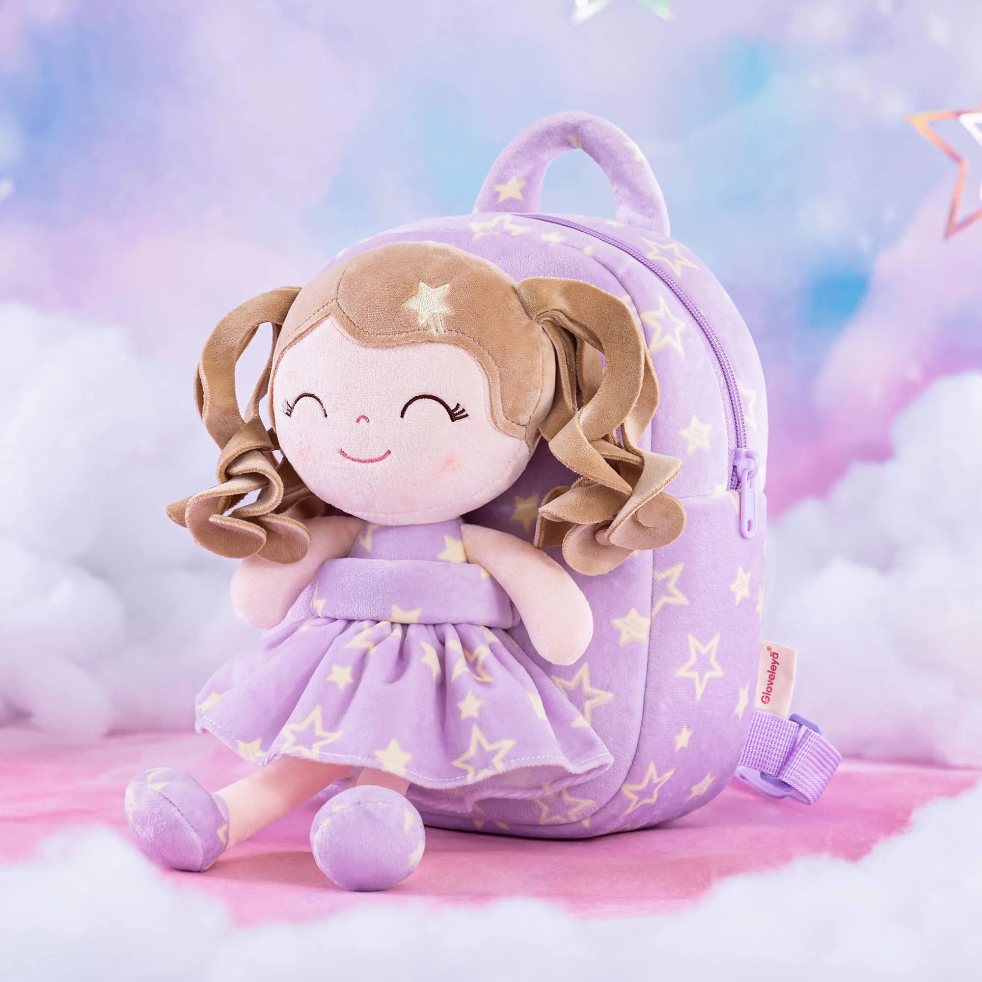 Gloveleya 9-inch Personalized Plush Curly Star Dolls Backpack Gifts