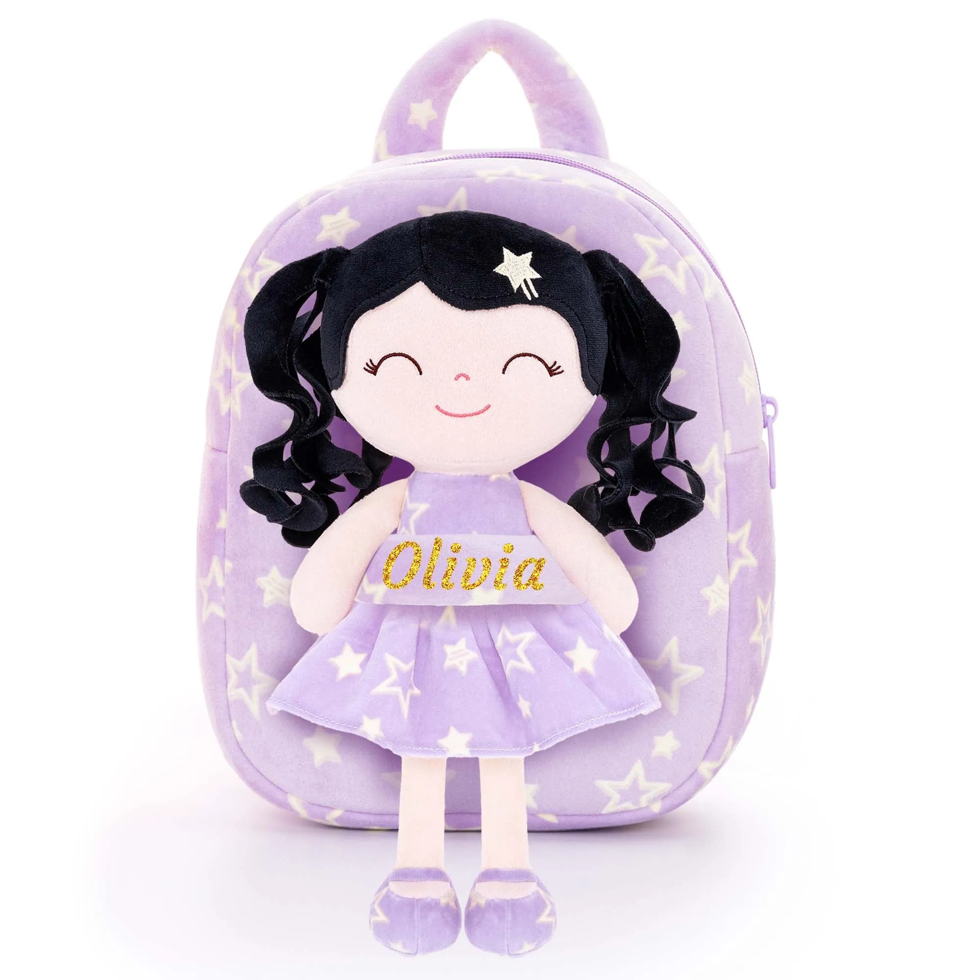 Gloveleya 9-inch Personalized Plush Curly Star Dolls Backpack Gifts