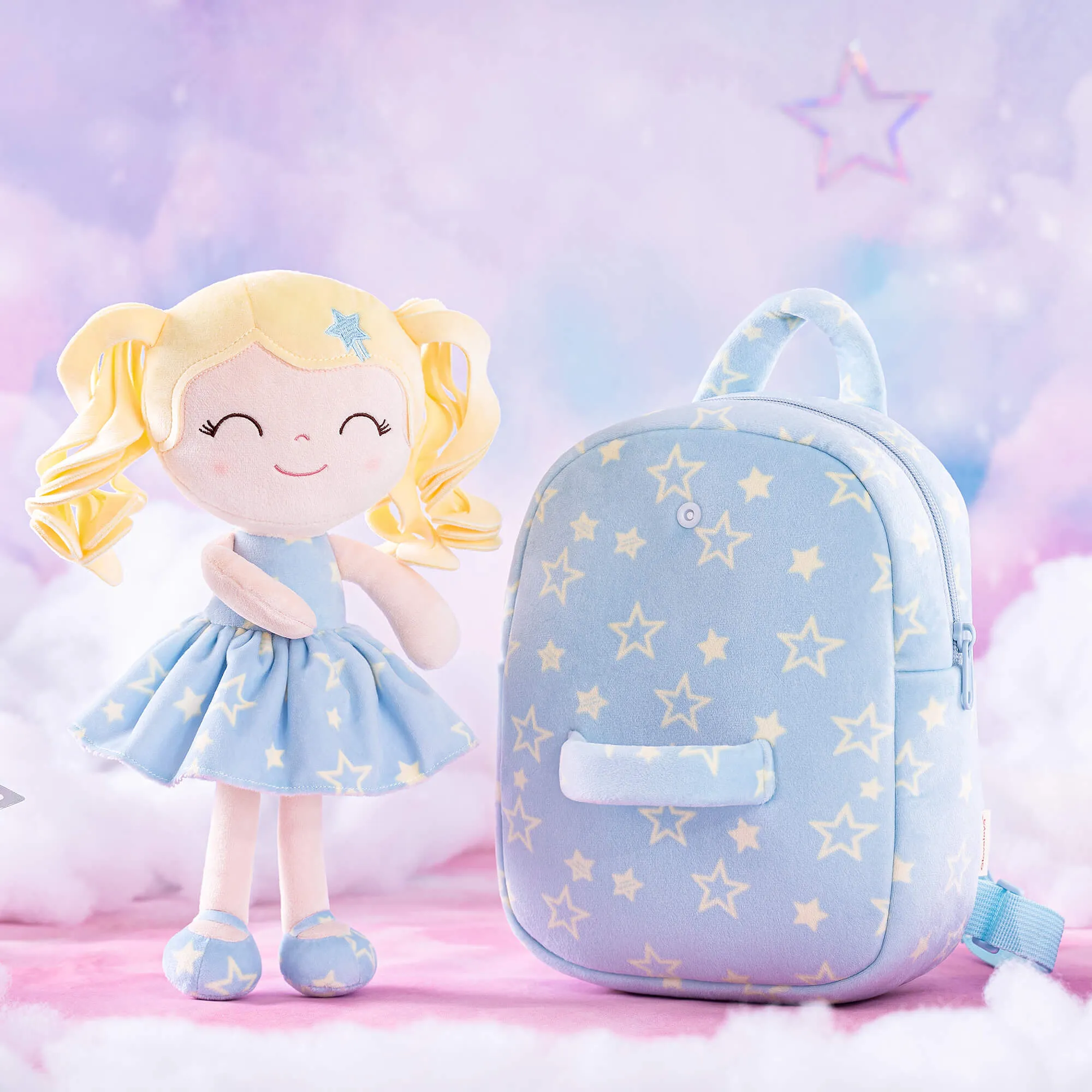 Gloveleya 9-inch Personalized Plush Curly Star Dolls Backpack Gifts