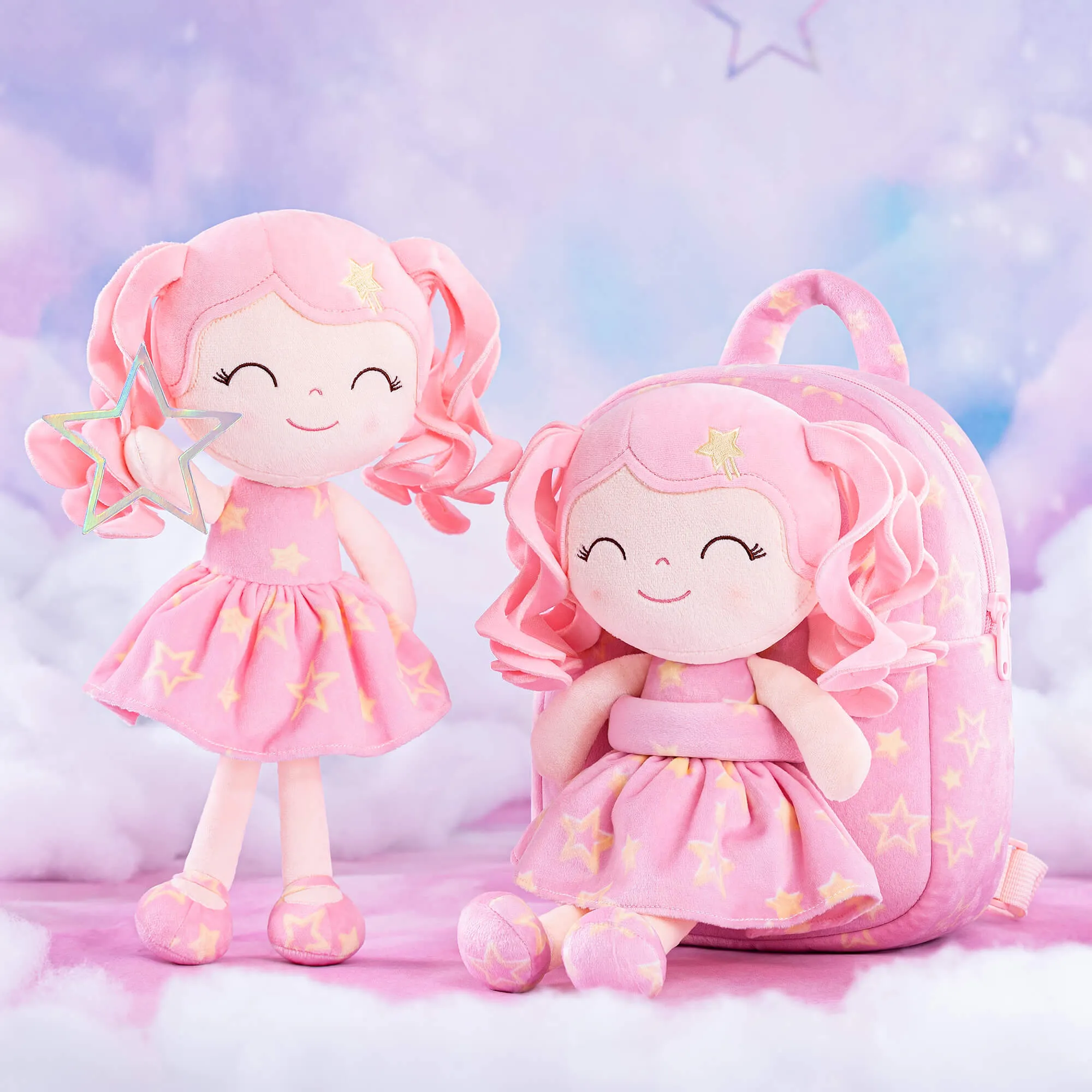 Gloveleya 9-inch Personalized Plush Curly Star Dolls Backpack Gifts