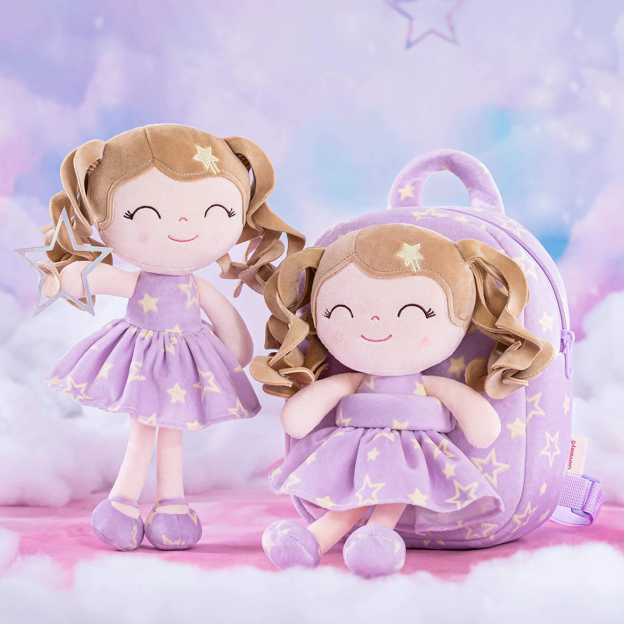 Gloveleya 9-inch Personalized Plush Curly Star Dolls Backpack Gifts