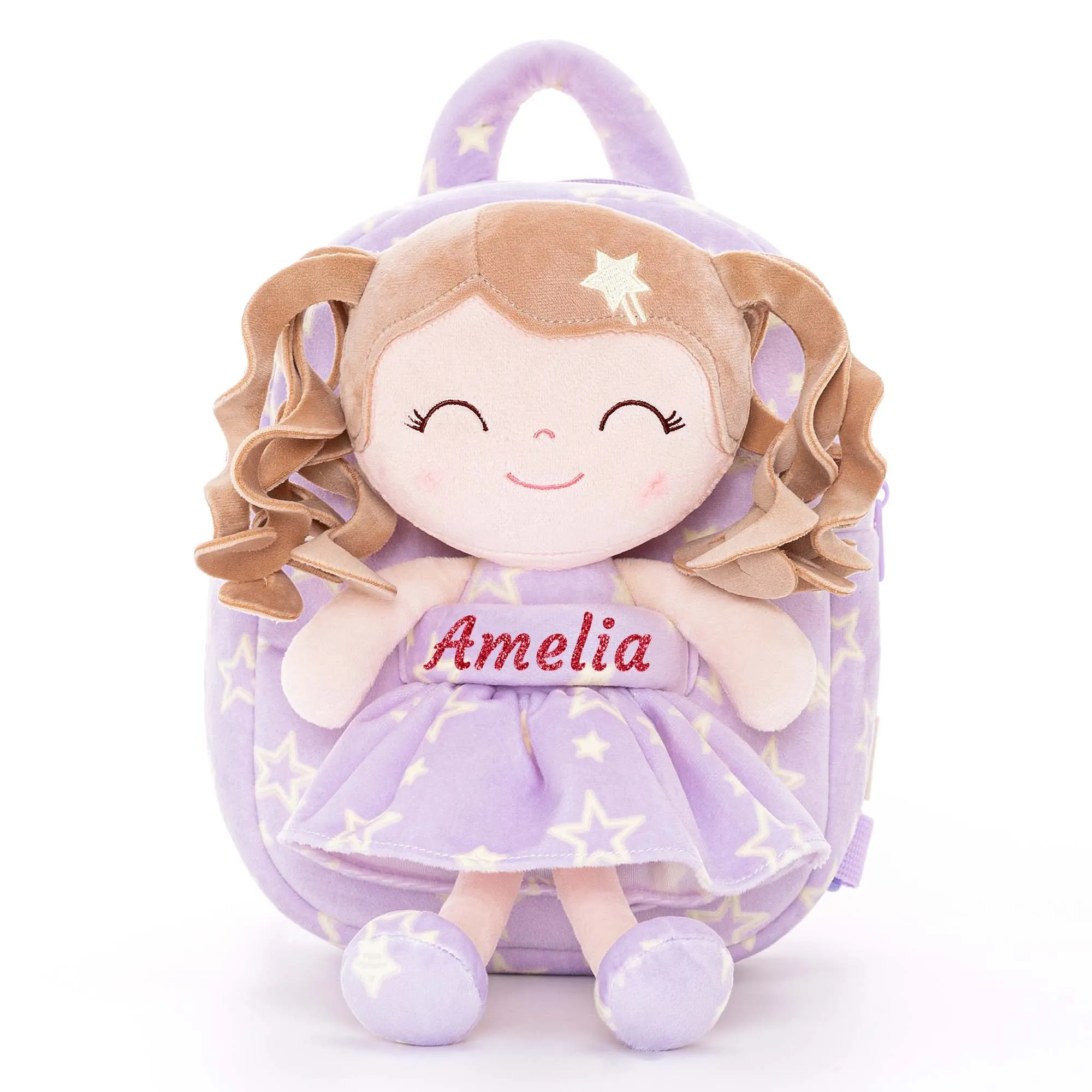 Gloveleya 9-inch Personalized Plush Curly Star Dolls Backpack Gifts