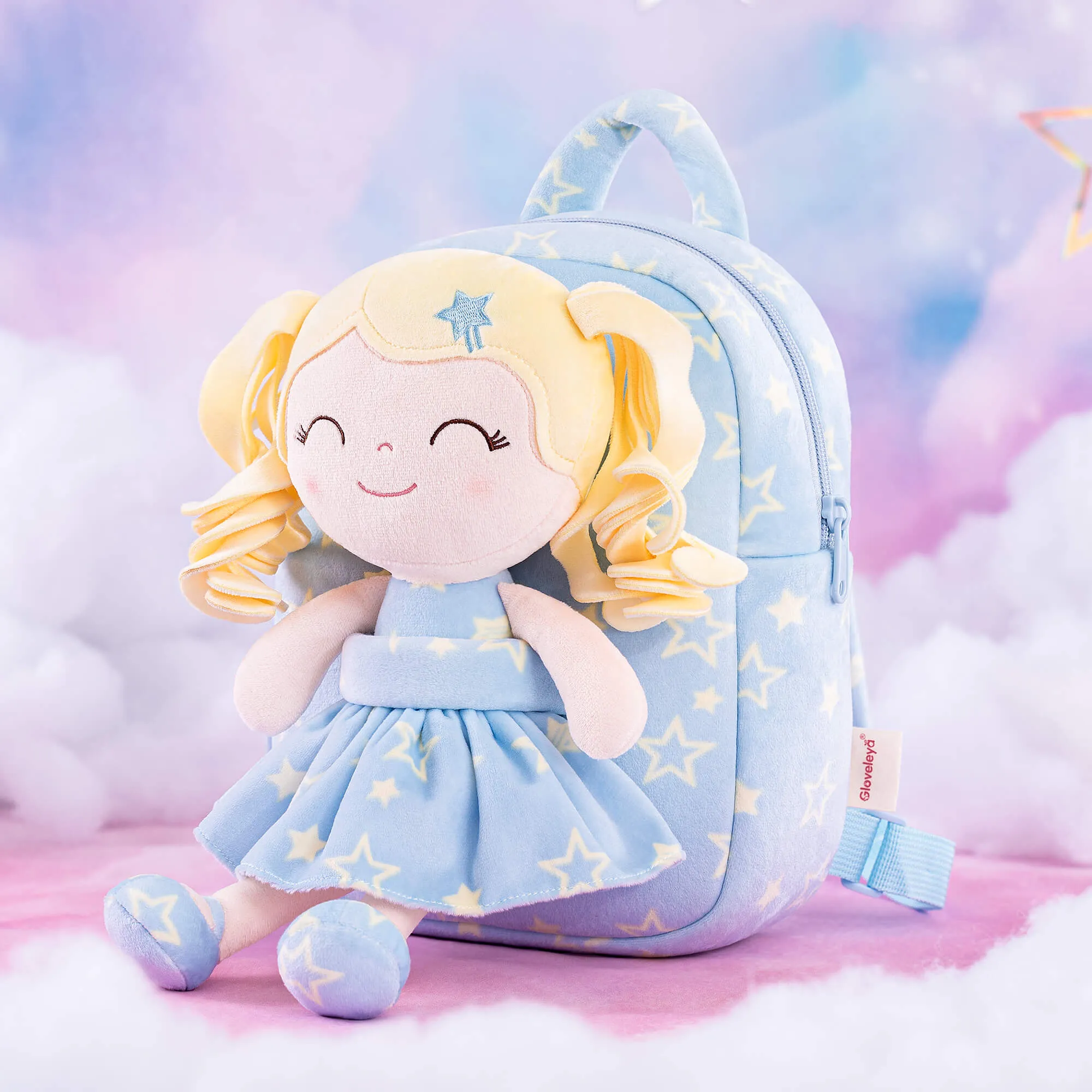 Gloveleya 9-inch Personalized Plush Curly Star Dolls Backpack Gifts