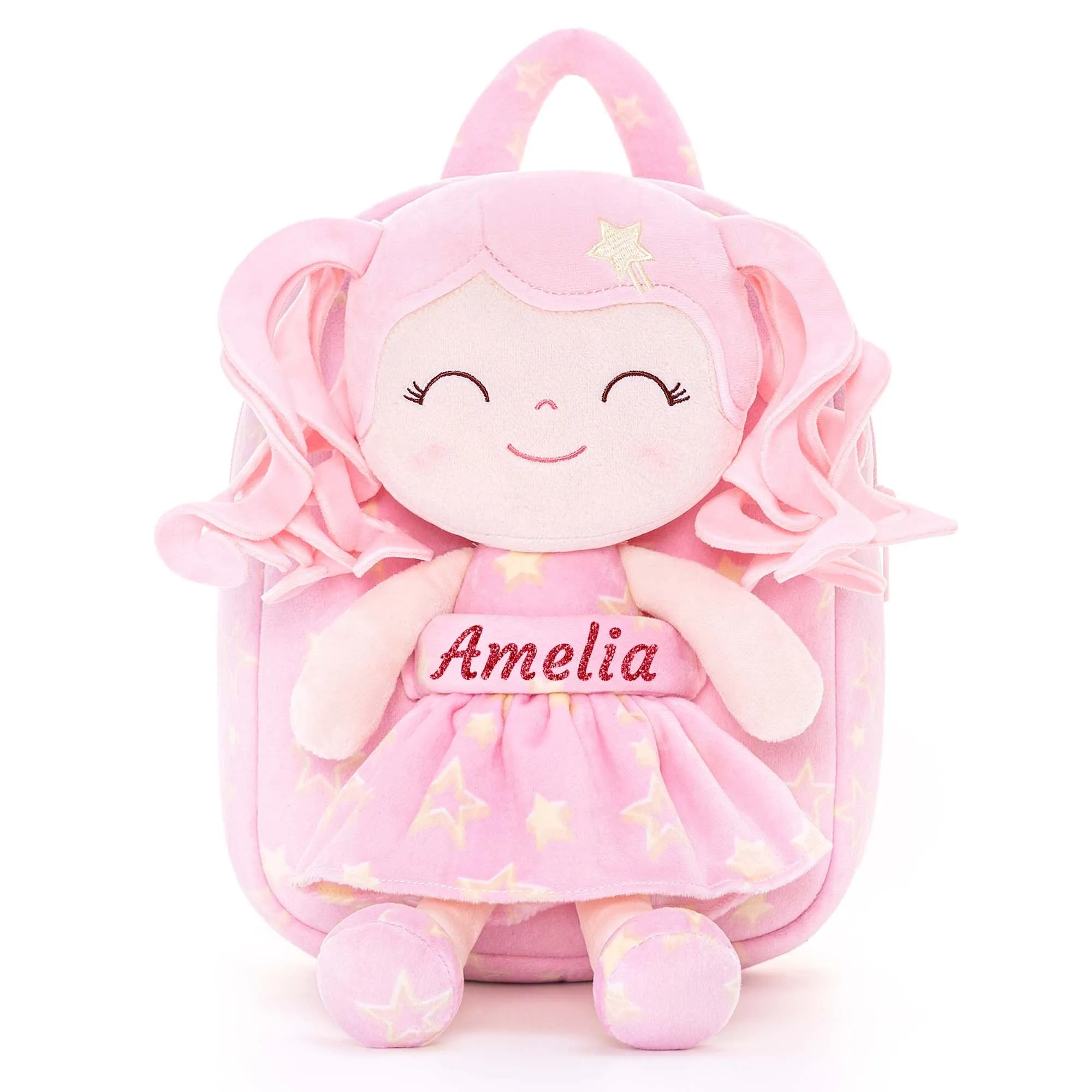 Gloveleya 9-inch Personalized Plush Curly Star Dolls Backpack Gifts