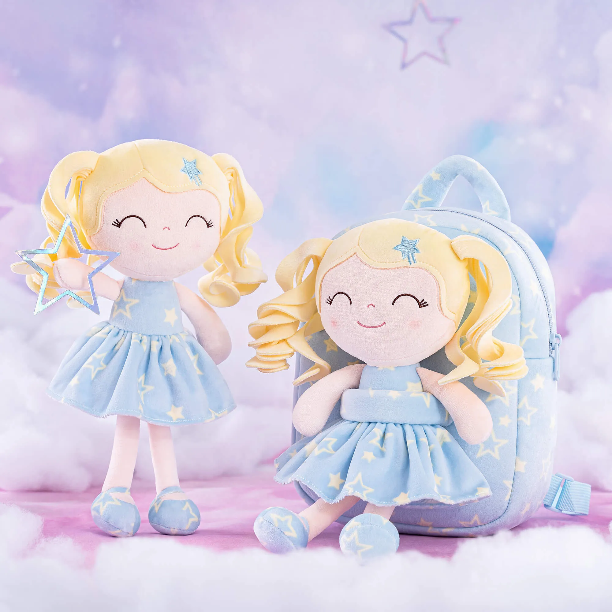 Gloveleya 9-inch Personalized Plush Curly Star Dolls Backpack Gifts