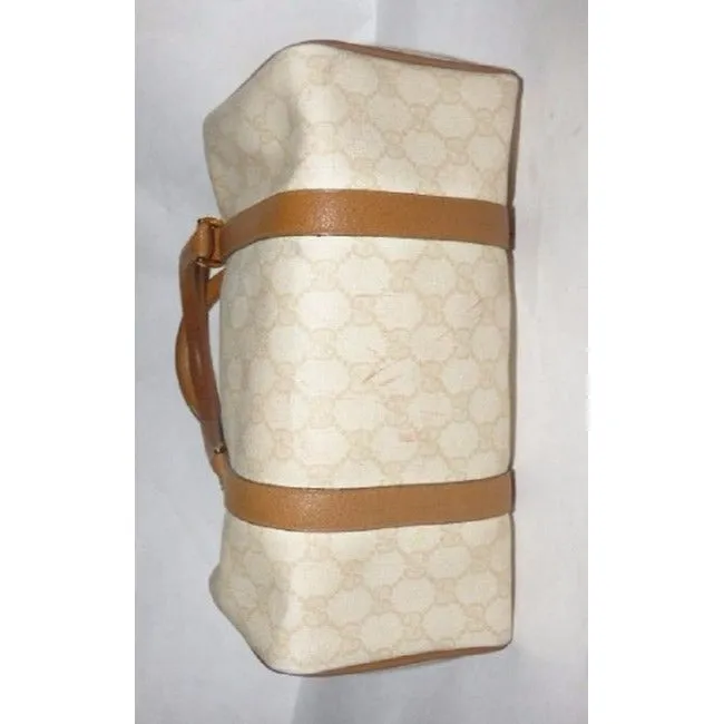Gucci Vintage Doctor S Ivory And Camel Large G Logo Leather Coated Canvas Satchel