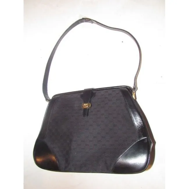Gucci Vintage Satchelsdesigner Purses Black Small G Logo Print Canvas And Black Leather Satchel