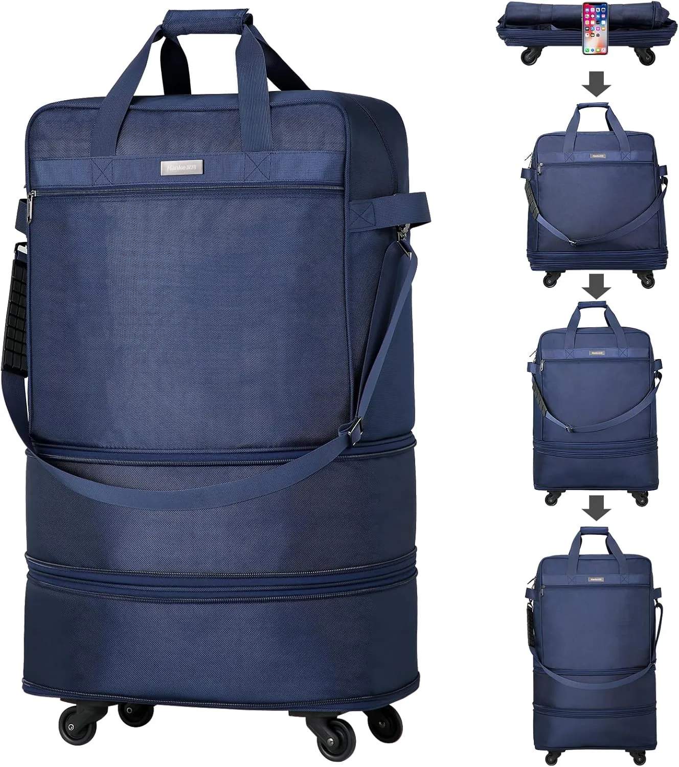 Hanke Suitcases with Wheels Expandable Foldable Luggage Bag Suitcase Collapsible Rolling Travel Bag Duffel Bag for Men Women Lightweight Suitcases without Telescoping Handle, Blue