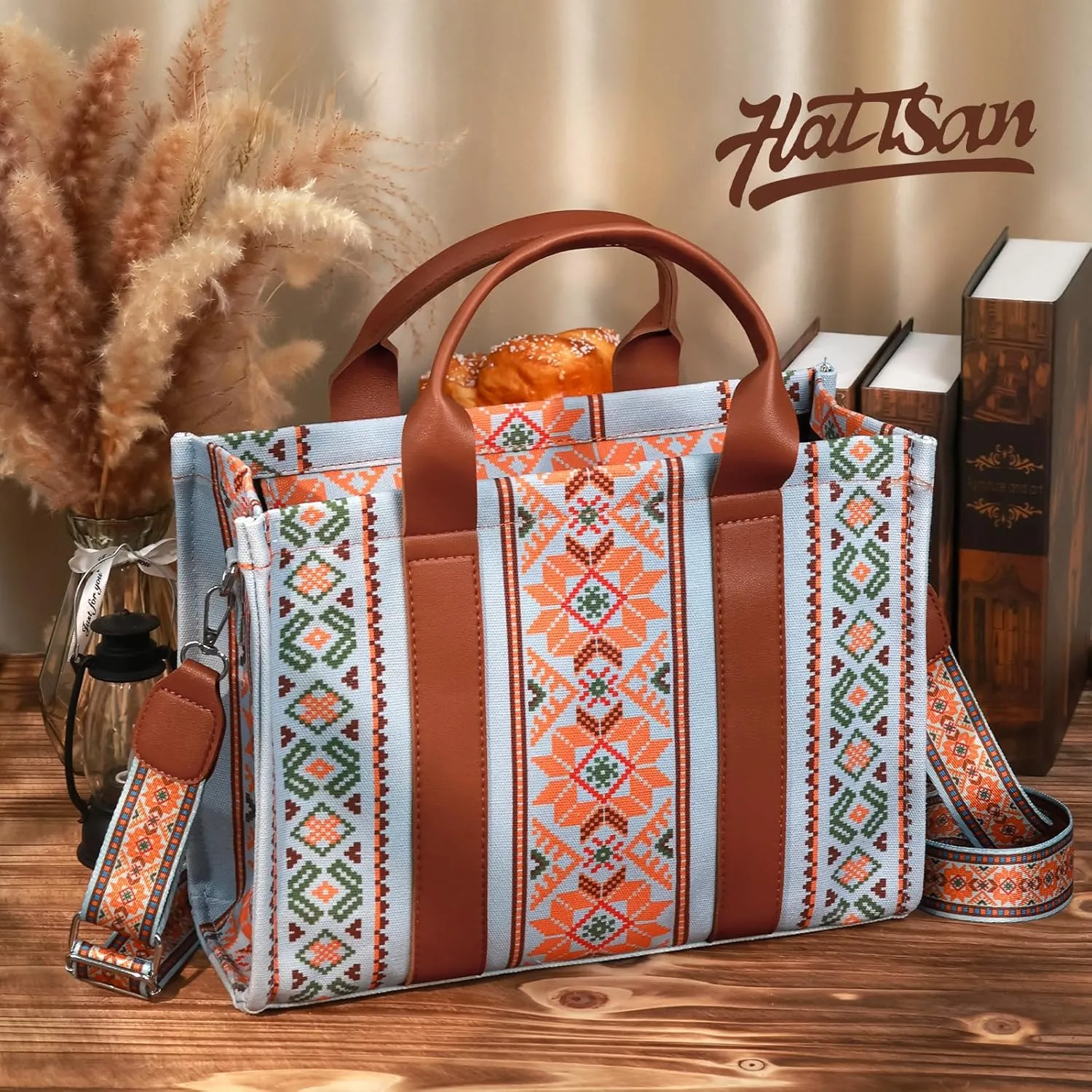 hatisan Canvas Tote Bag for Women Western Purses Shoulder Boho Bag Crossbody Bag Handbags Wallet
