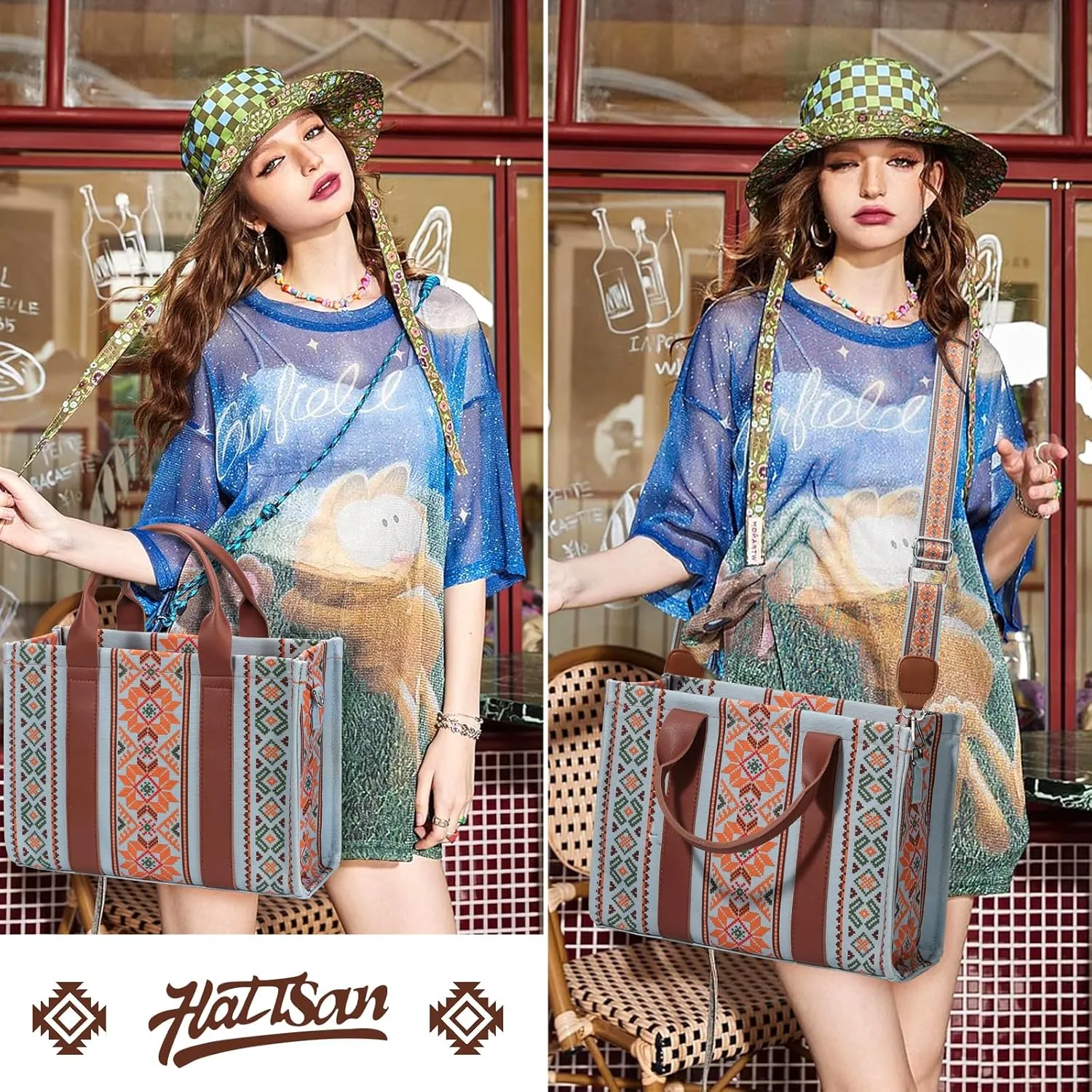 hatisan Canvas Tote Bag for Women Western Purses Shoulder Boho Bag Crossbody Bag Handbags Wallet