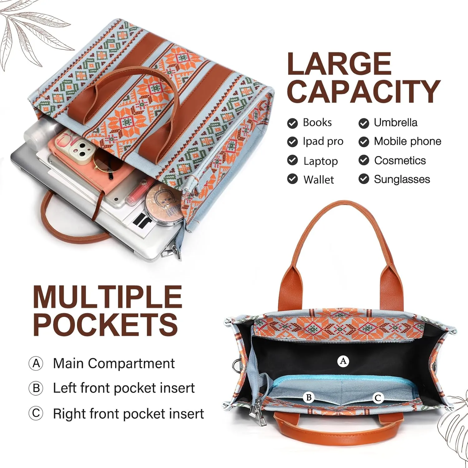 hatisan Canvas Tote Bag for Women Western Purses Shoulder Boho Bag Crossbody Bag Handbags Wallet
